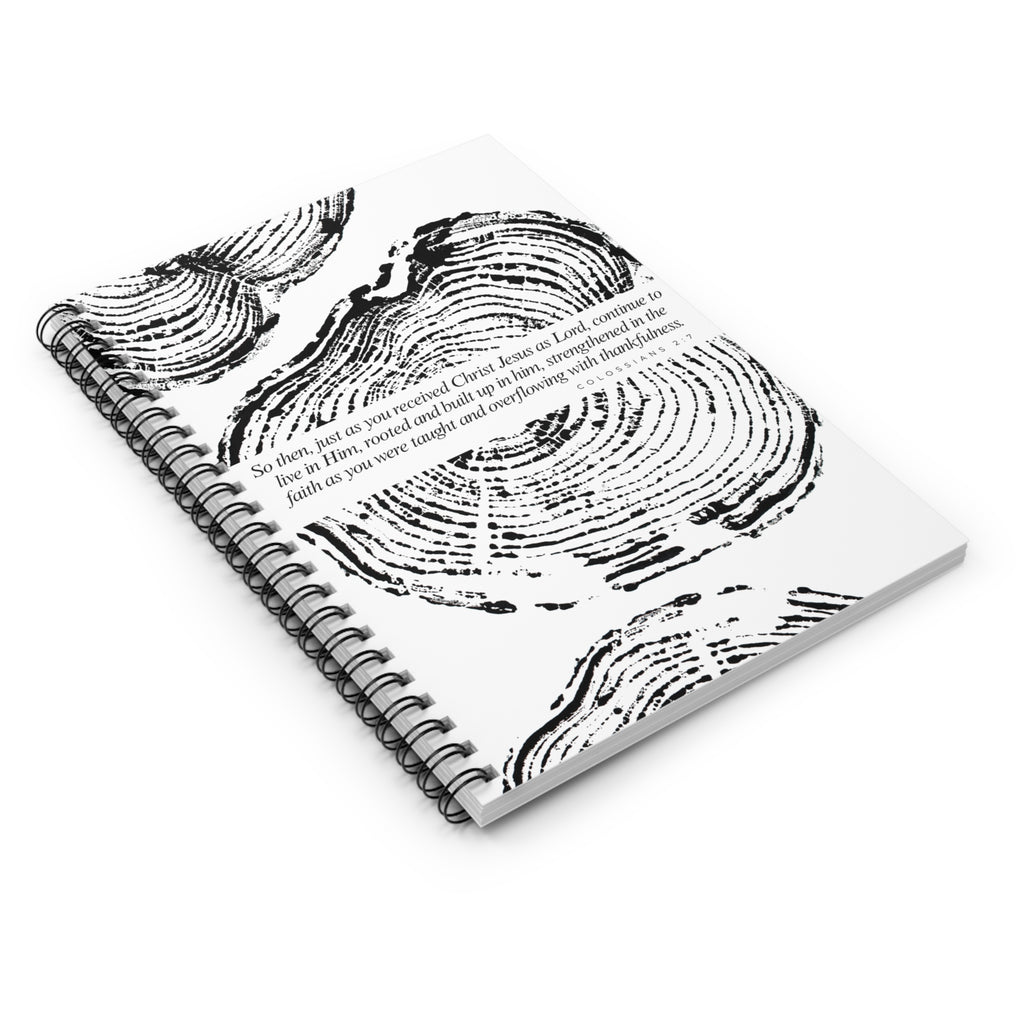 Woodcut Tree Ring Spiral Notebook Colossians 2:7 #0405