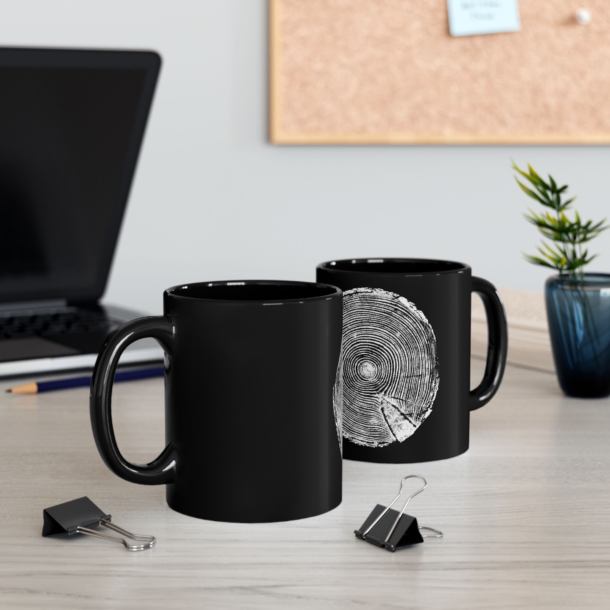 Hemlock Tree Ring Print Black Ceramic Mug #0410