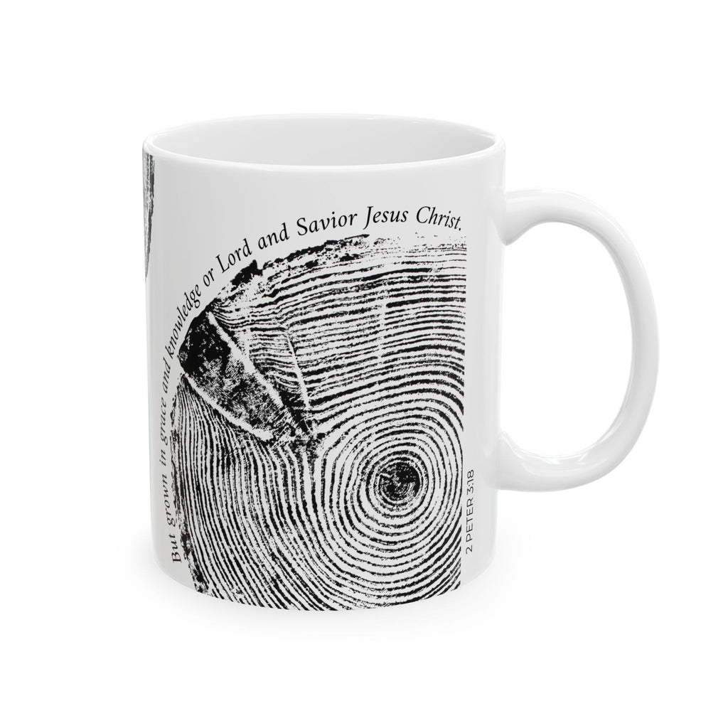 Woodcut Print Ceramic Mug 2 Peter 3:18 #0410 (11oz | 15oz)