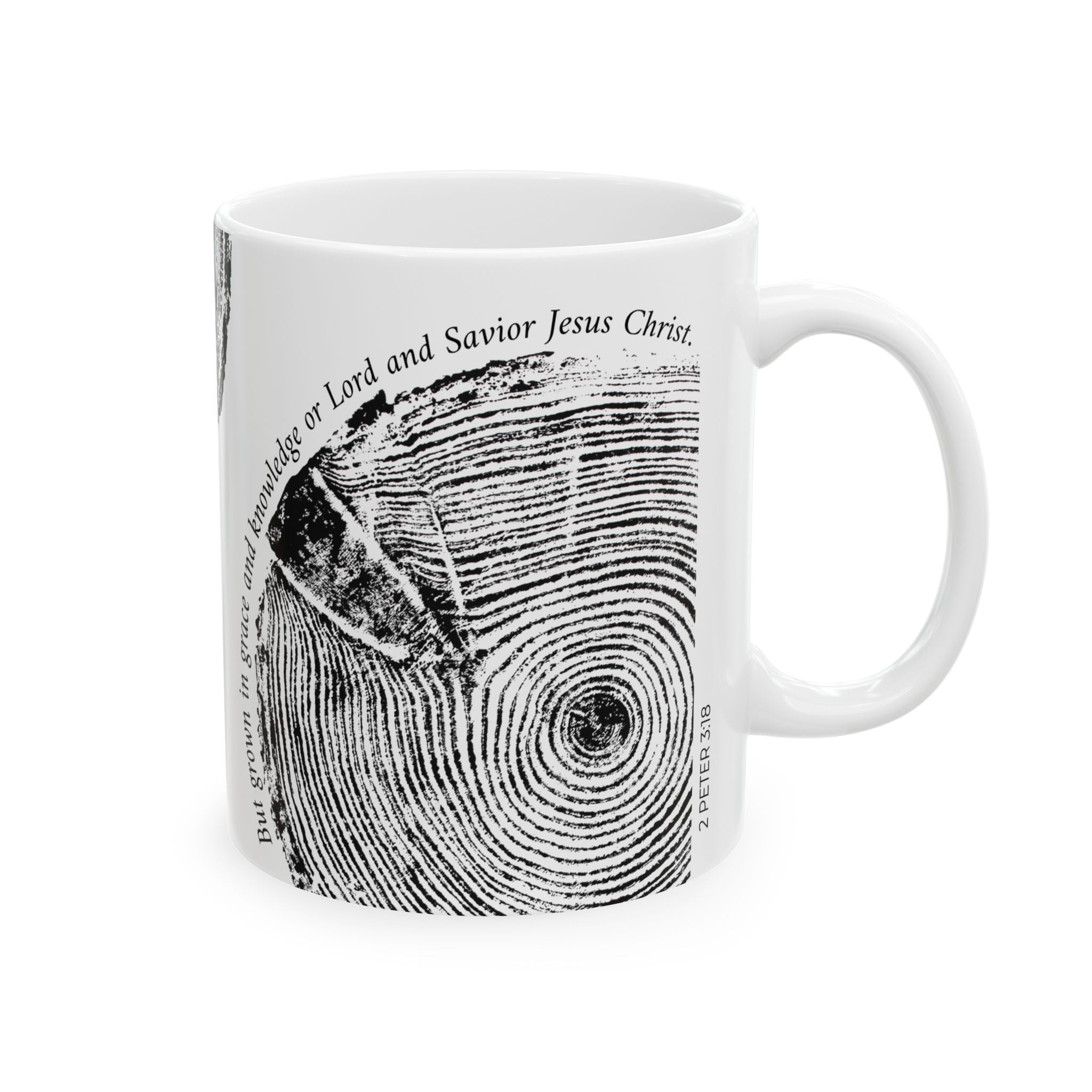 Woodcut Print Ceramic Mug 2 Peter 3:18 #0410 (11oz | 15oz)