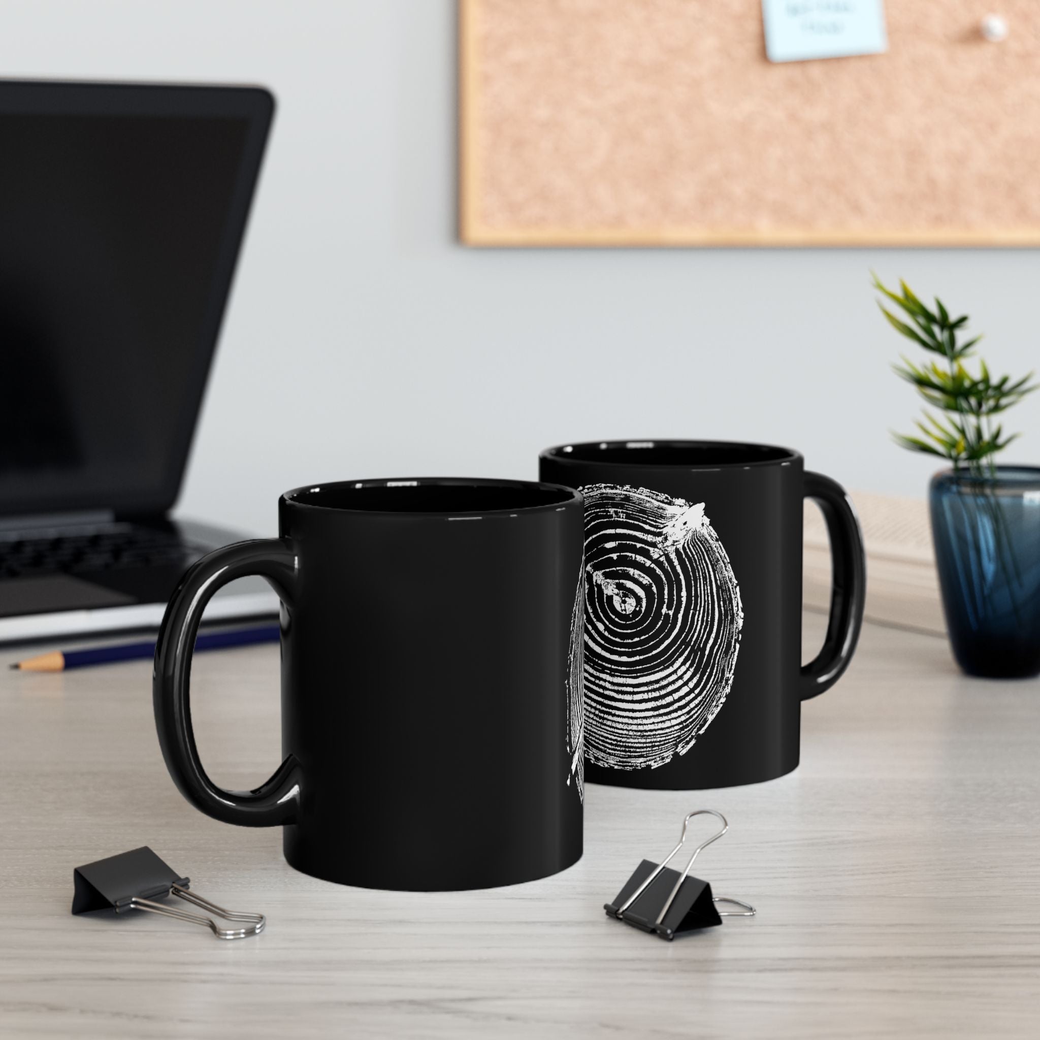 Cottonwood Tree Ring Print Black Ceramic Mug #6770