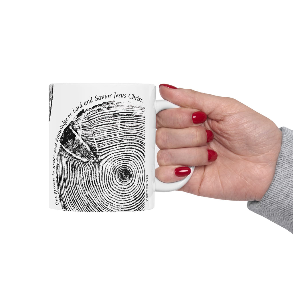 Woodcut Print Ceramic Mug 2 Peter 3:18 #0410 (11oz | 15oz)
