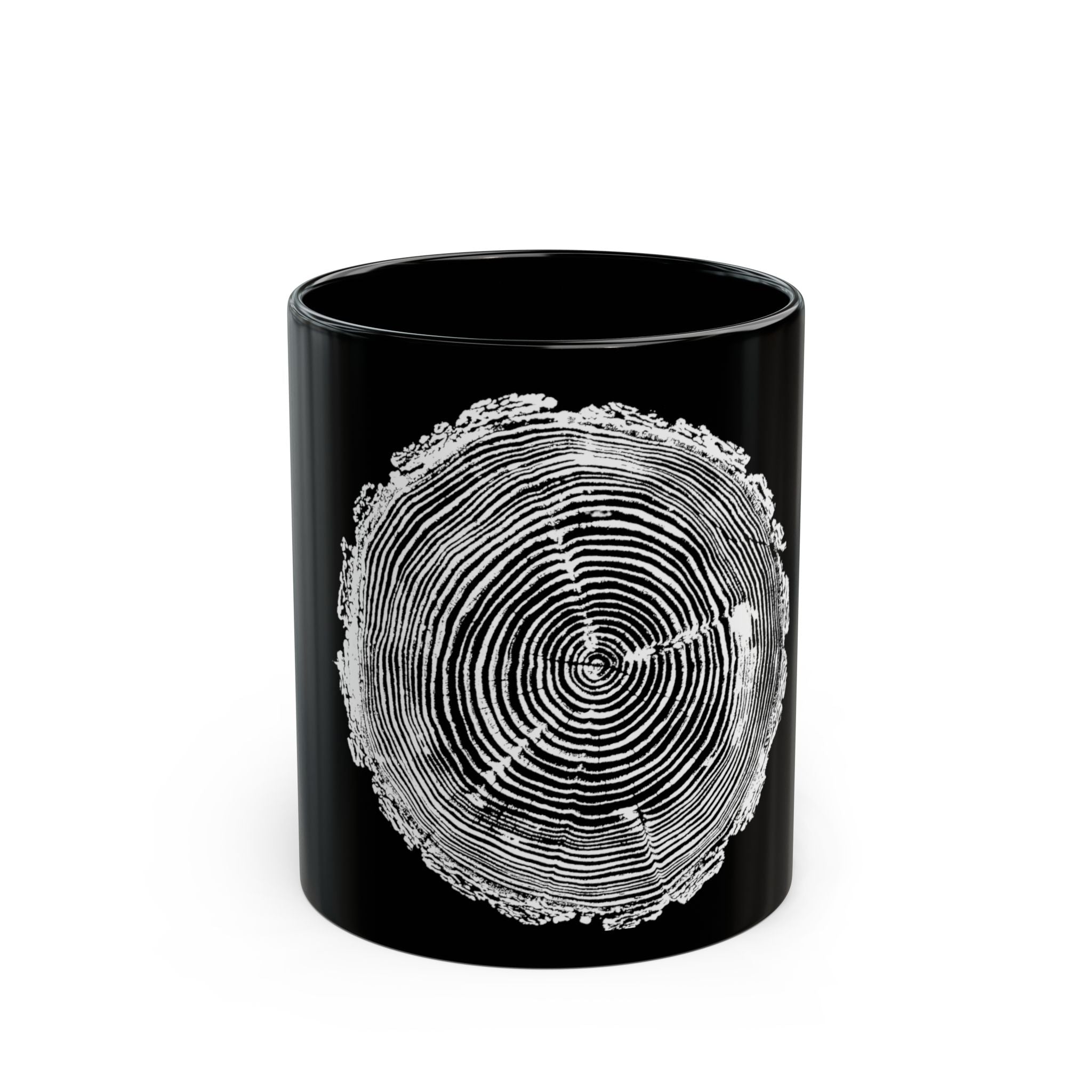 Fir Tree Ring Print Black Ceramic Mug #6772