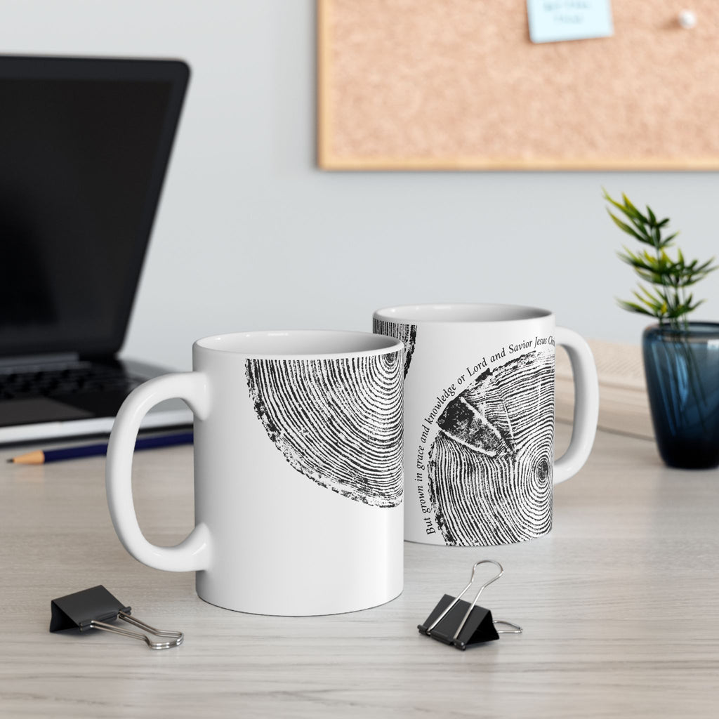 Woodcut Print Ceramic Mug 2 Peter 3:18 #0410 (11oz | 15oz)