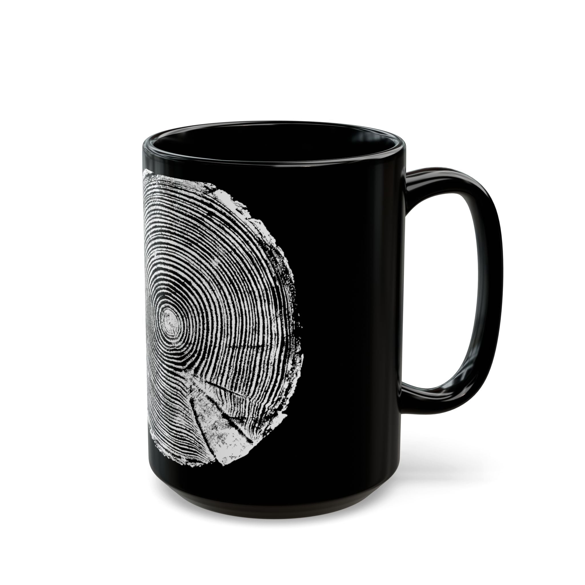 Hemlock Tree Ring Print Black Ceramic Mug #0410