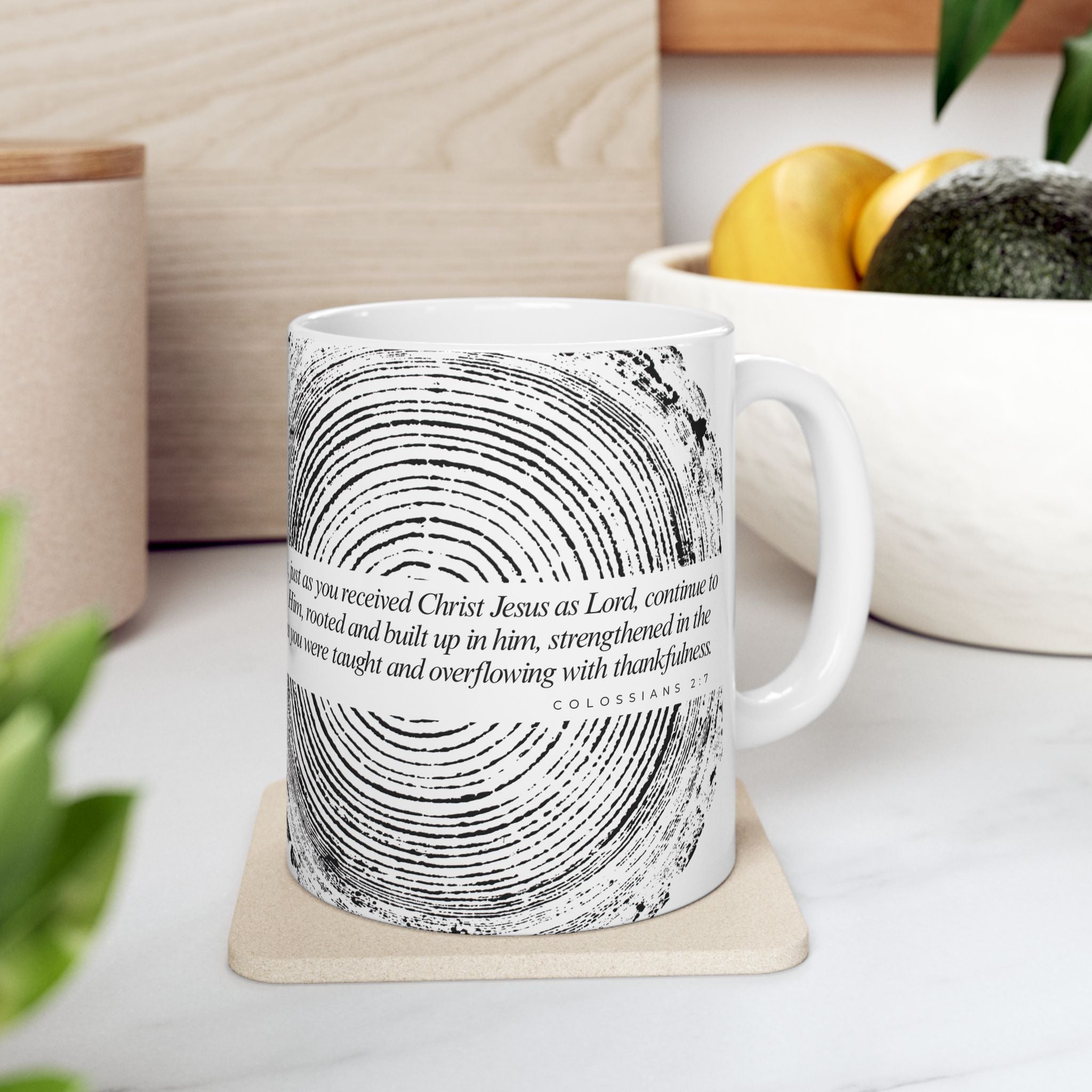 Woodcut Print Ceramic Mug Colossians 2:7 #0398 (11oz | 15oz)