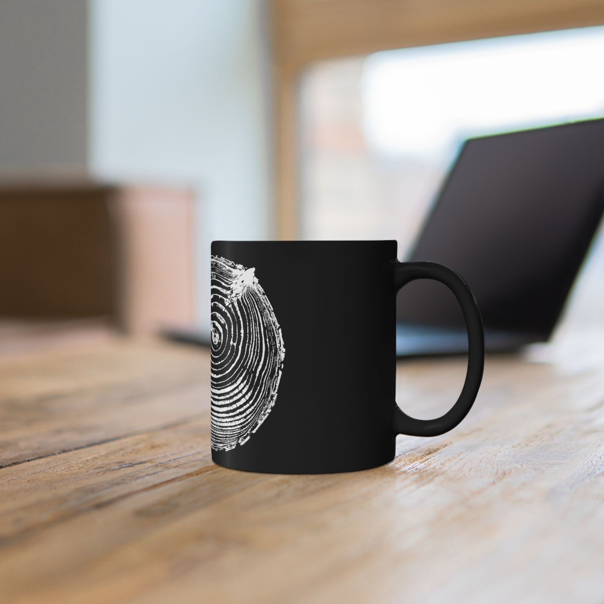 Cottonwood Tree Ring Print Black Ceramic Mug #6770
