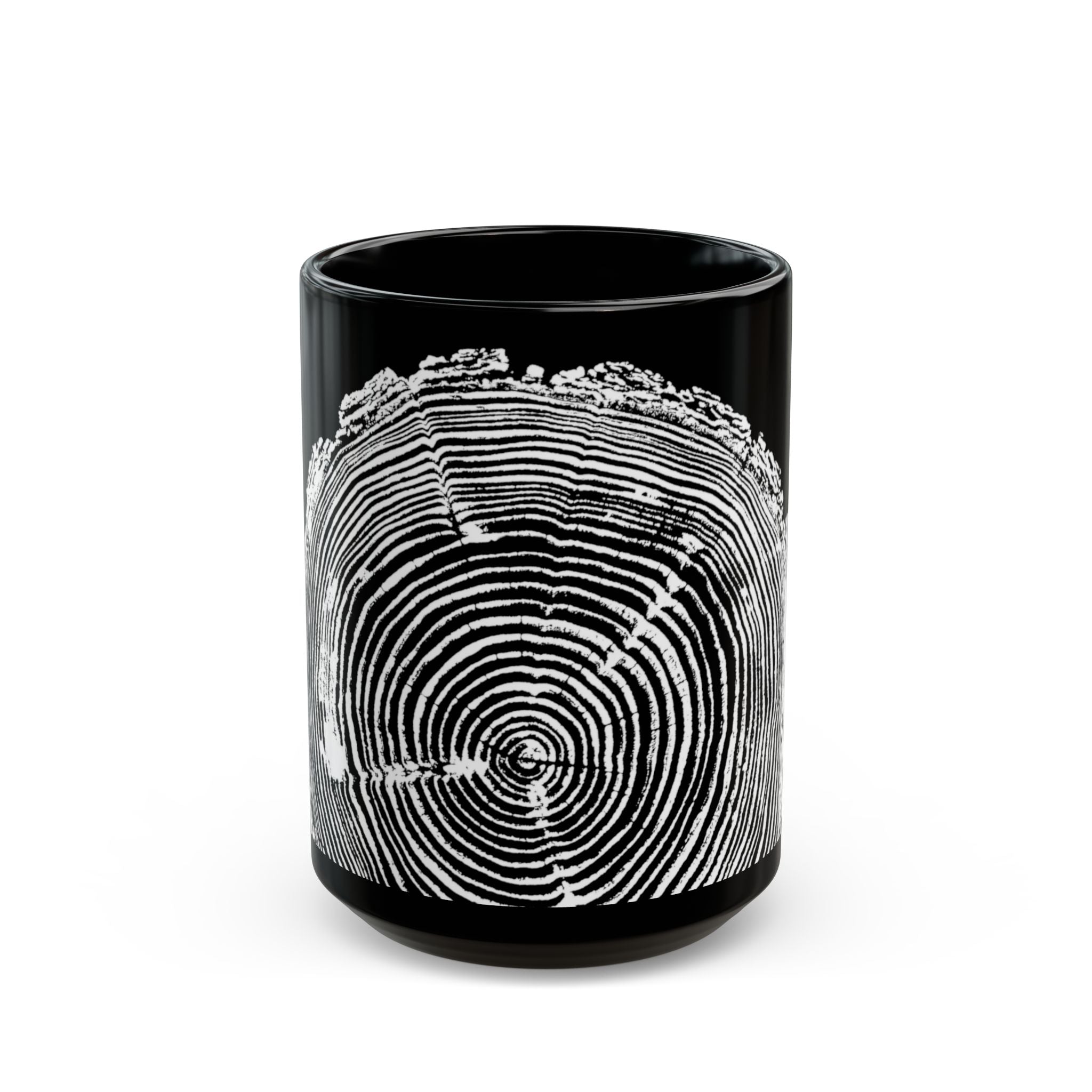 Fir Tree Ring Print Black Ceramic Mug #6772