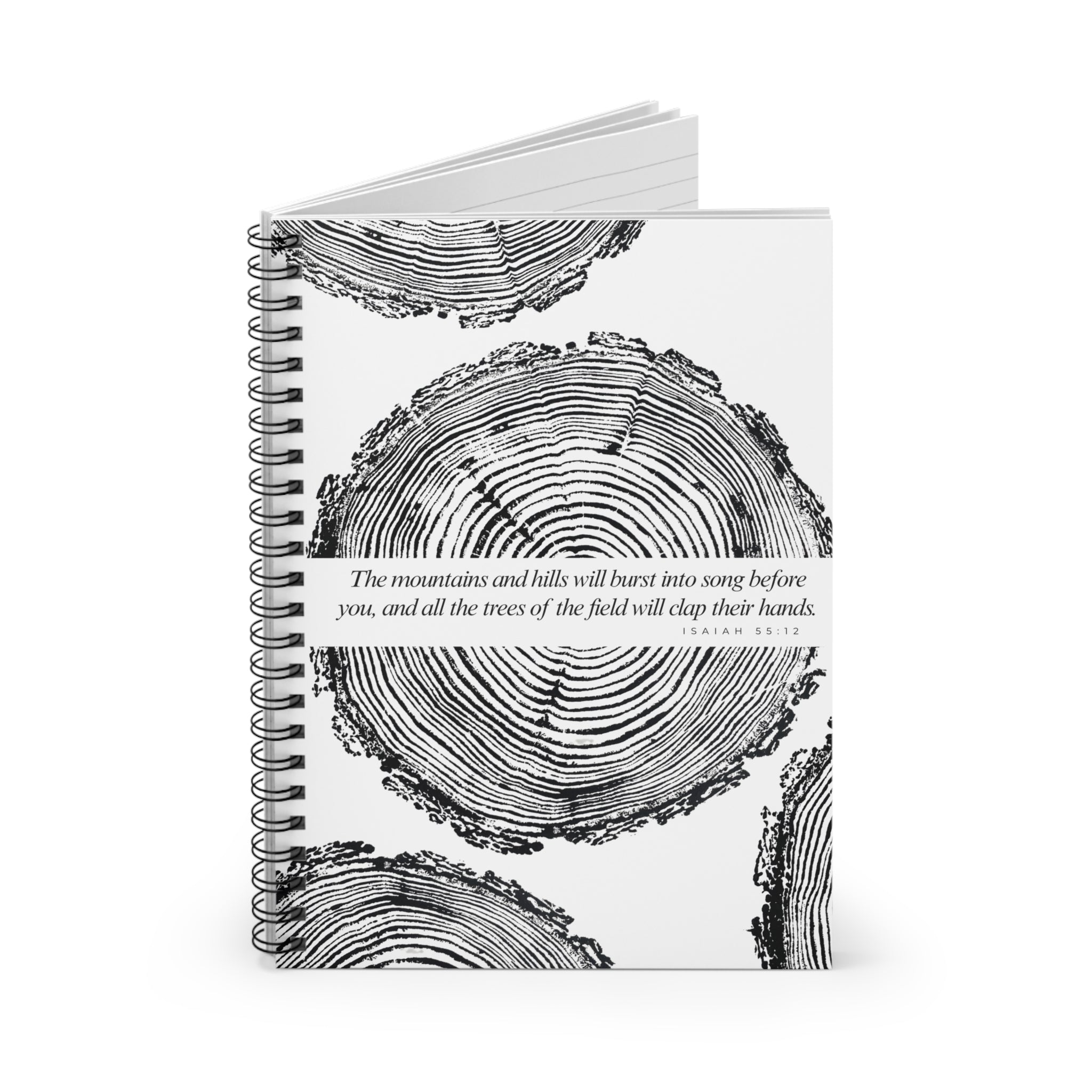 Woodcut Tree Ring Spiral Notebook Isaiah 55:12 #6772