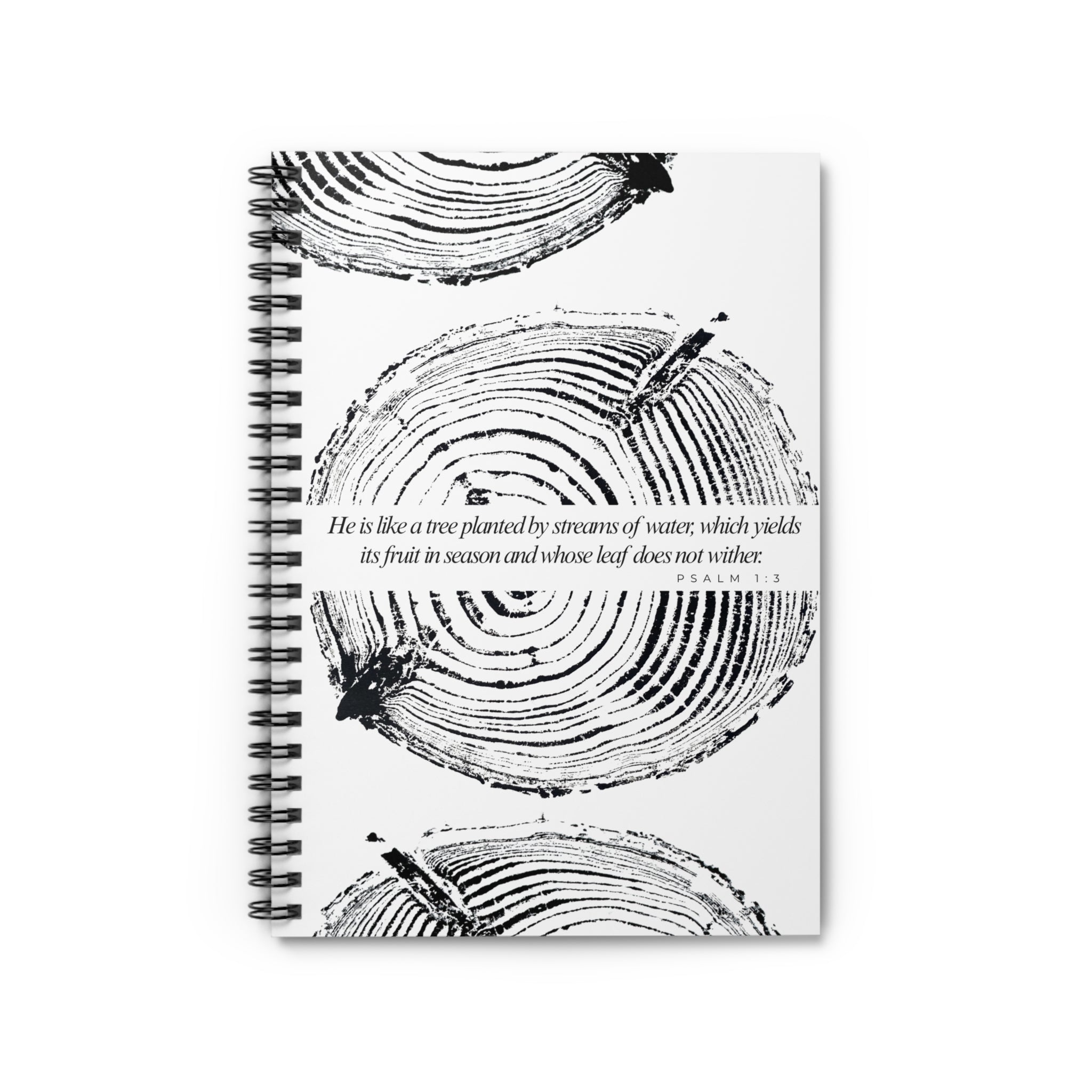 Woodcut Tree Ring Spiral Notebook Psalm 1:3 #6770