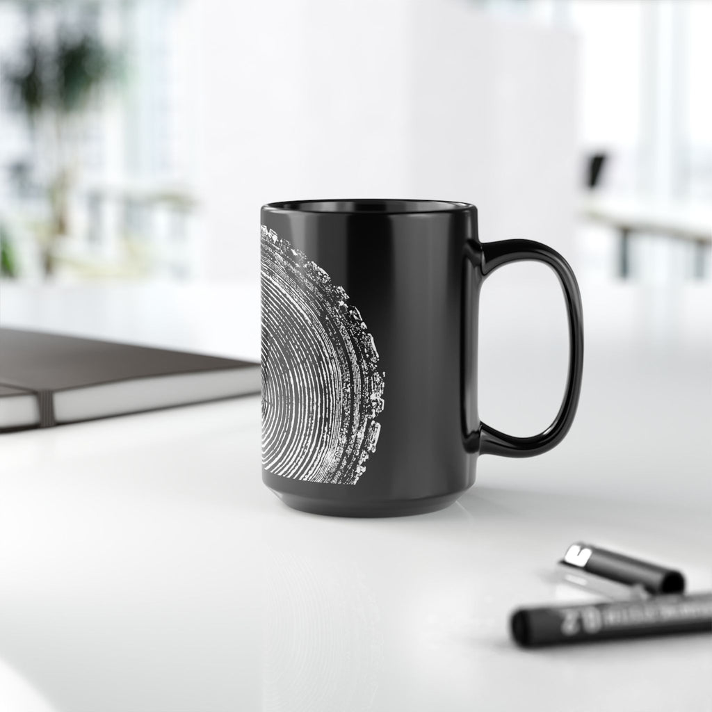 Tree Ring Print Black Ceramic Mug #0398