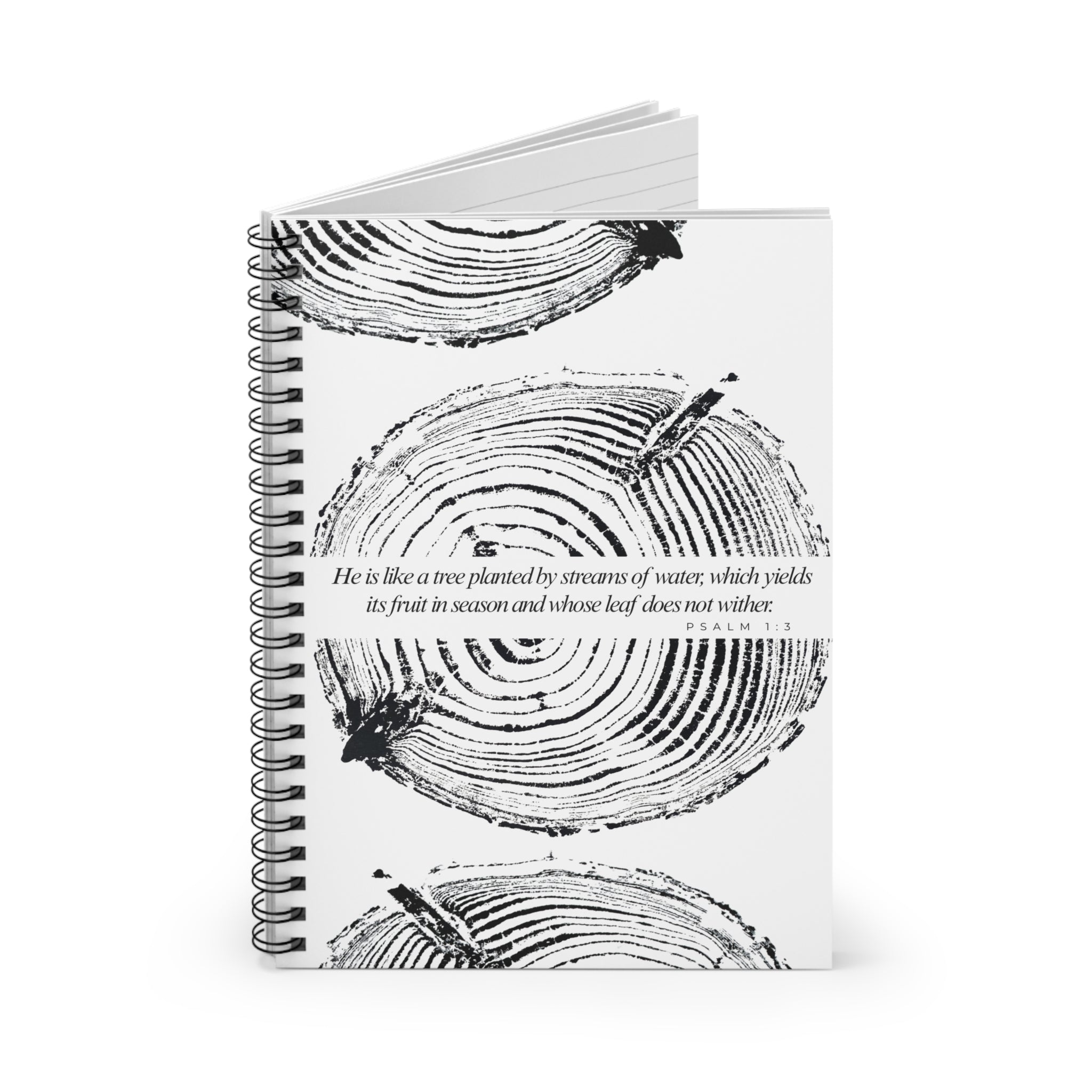 Woodcut Tree Ring Spiral Notebook Psalm 1:3 #6770