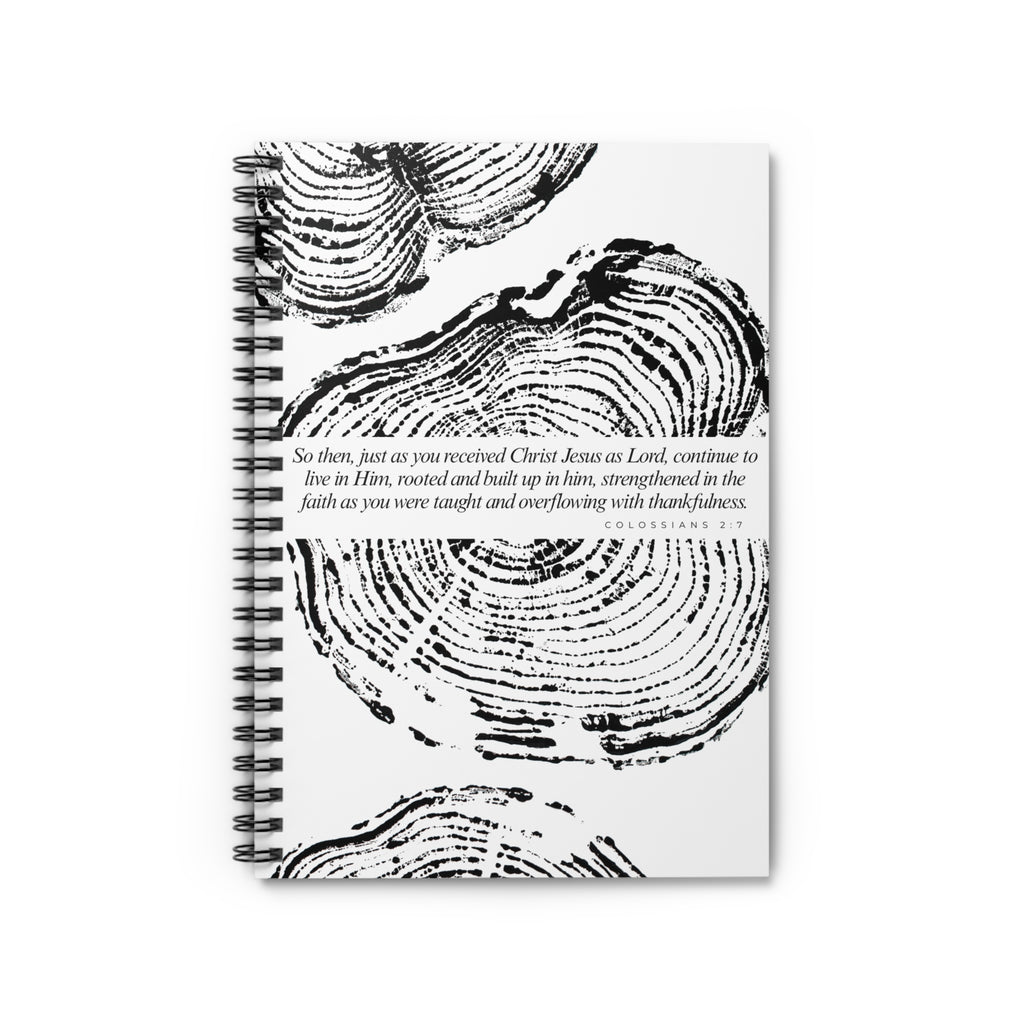 Woodcut Tree Ring Spiral Notebook Colossians 2:7 #0405