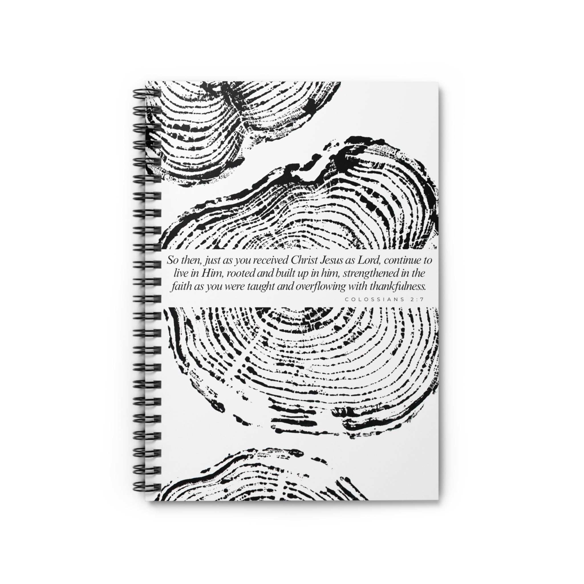 Woodcut Tree Ring Spiral Notebook Colossians 2:7 #0405