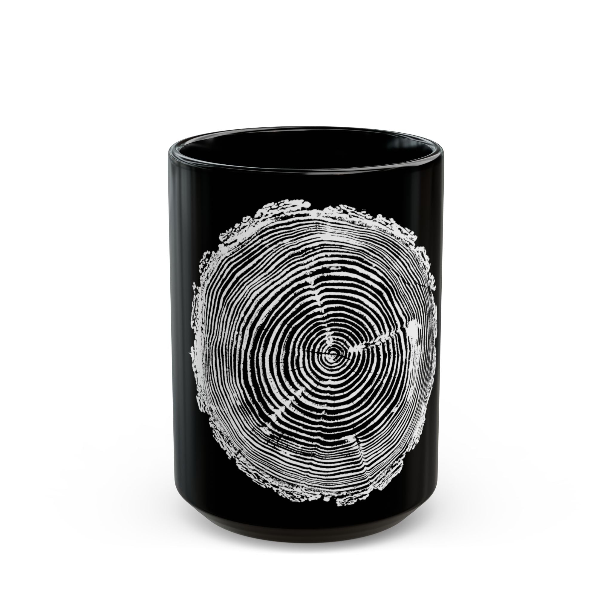 Fir Tree Ring Print Black Ceramic Mug #6772