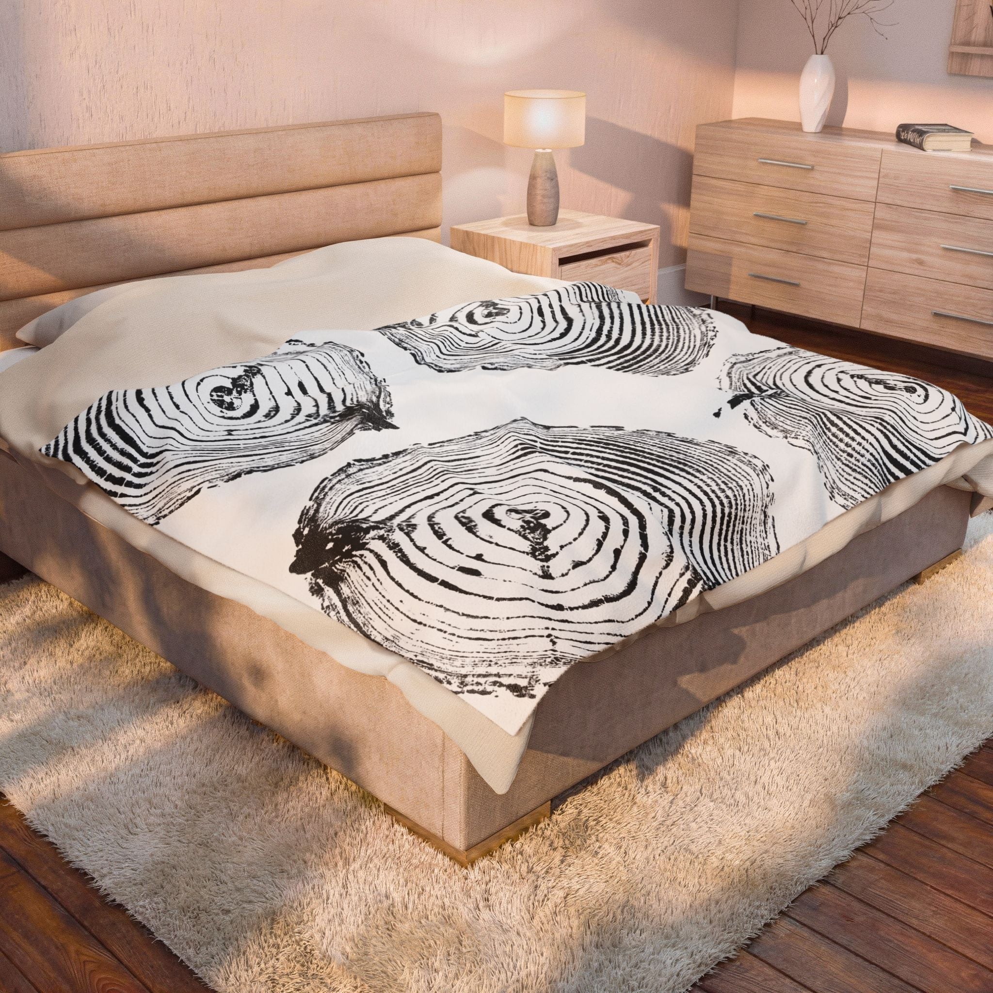 Woodcut Print Blanket | Plush Throw #6772