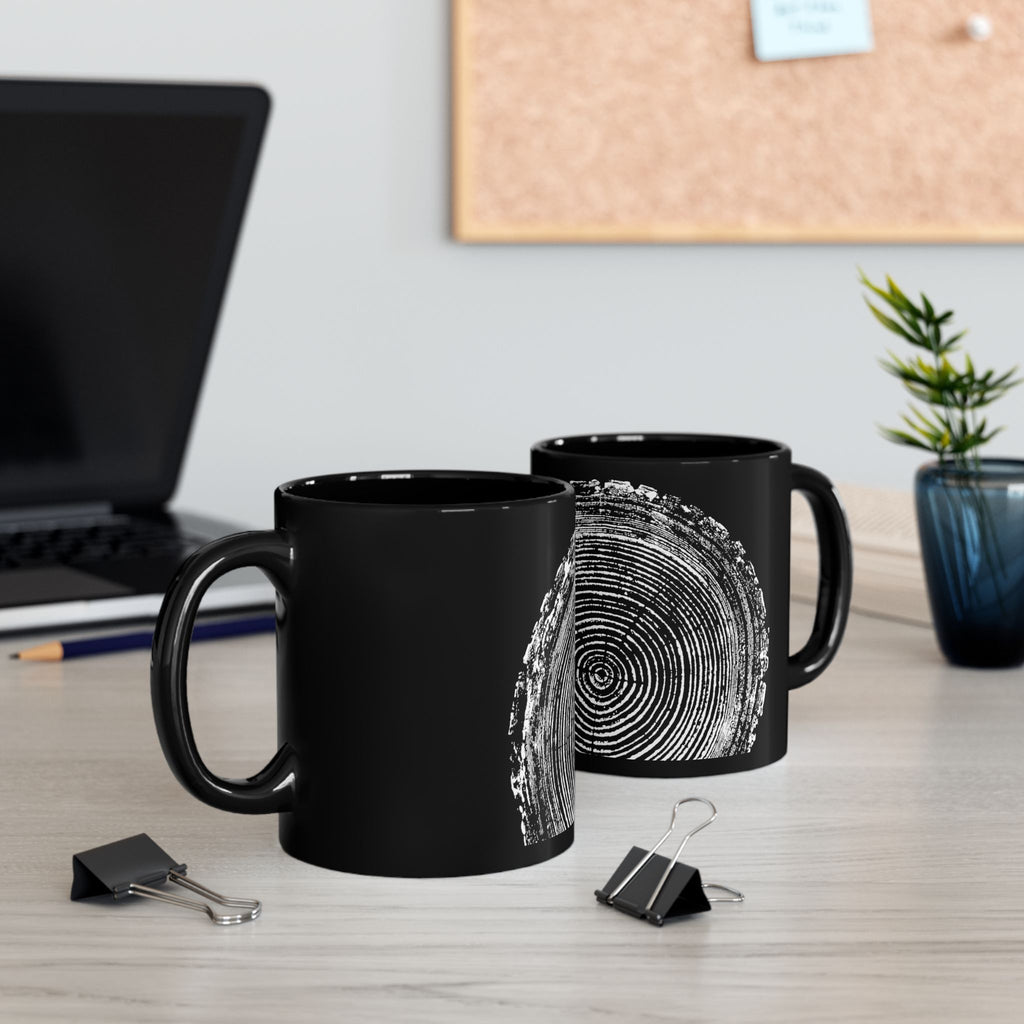 Tree Ring Print Black Ceramic Mug #0398