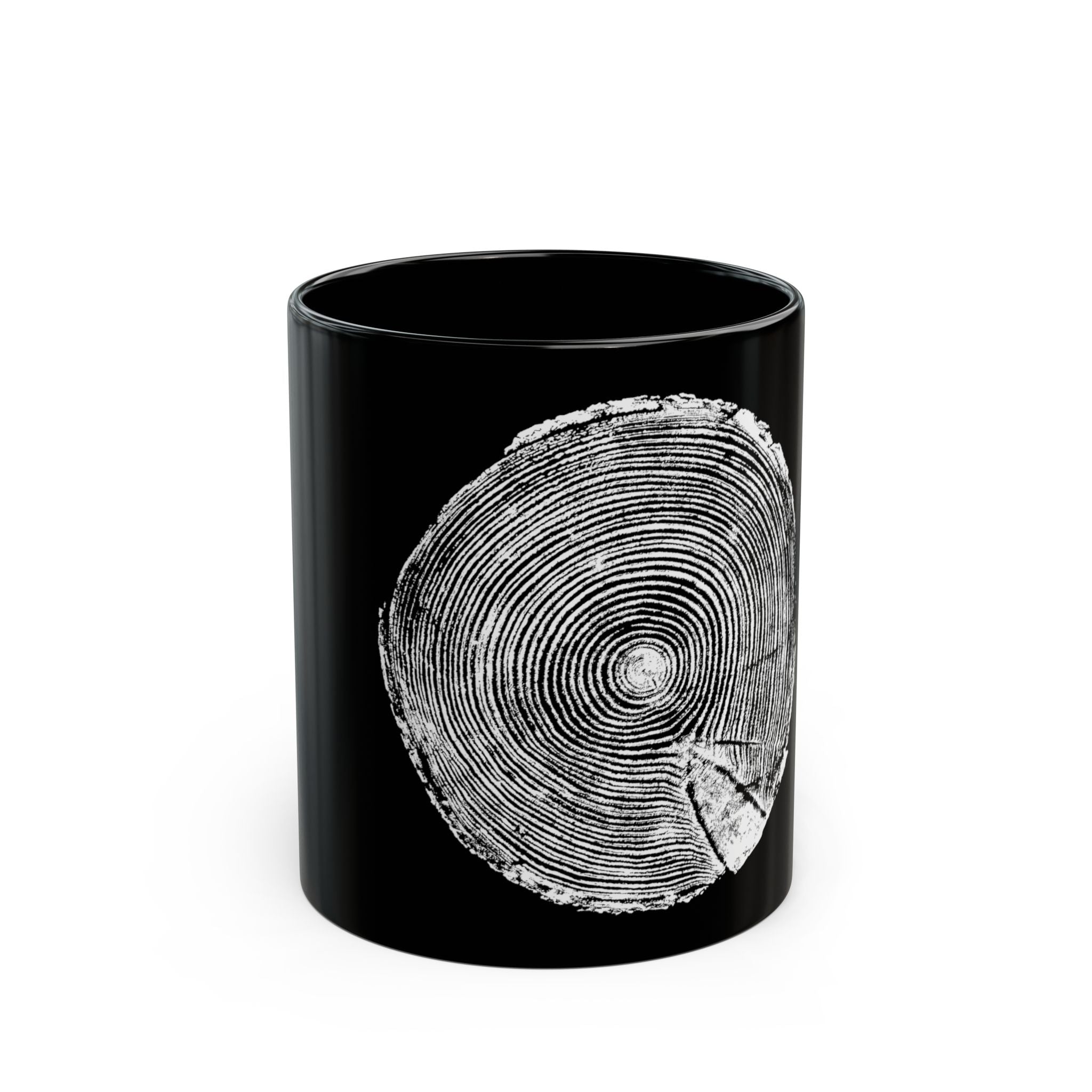 Hemlock Tree Ring Print Black Ceramic Mug #0410