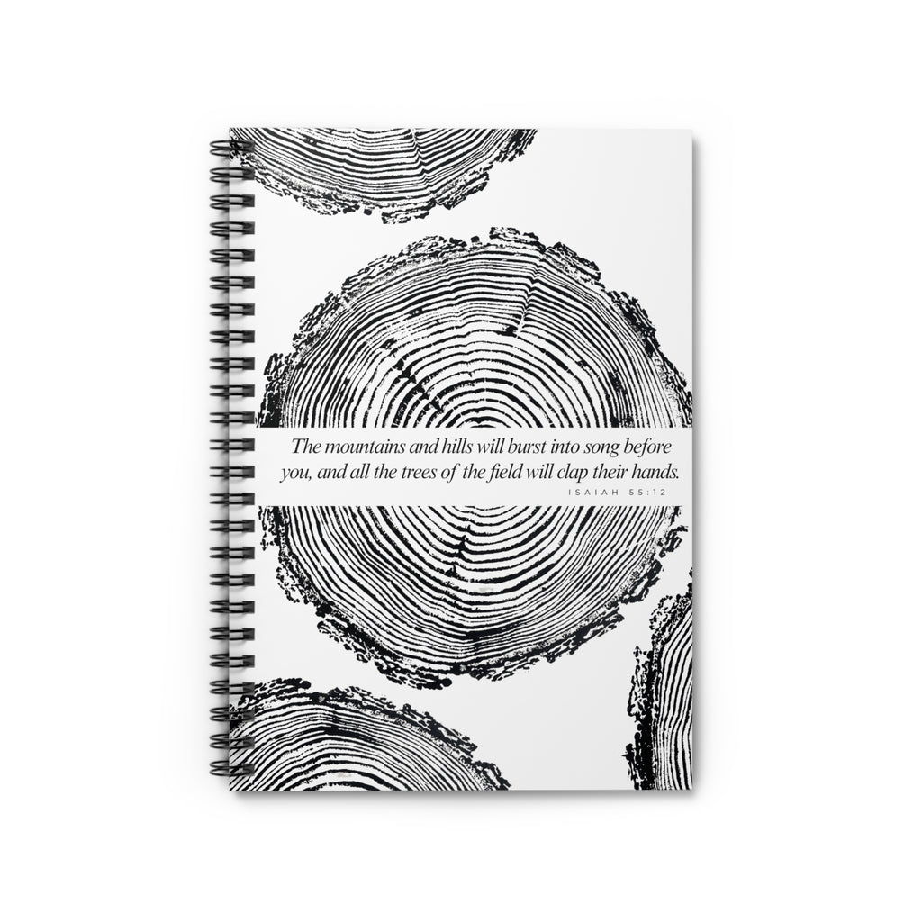 Woodcut Tree Ring Spiral Notebook Isaiah 55:12 #6772