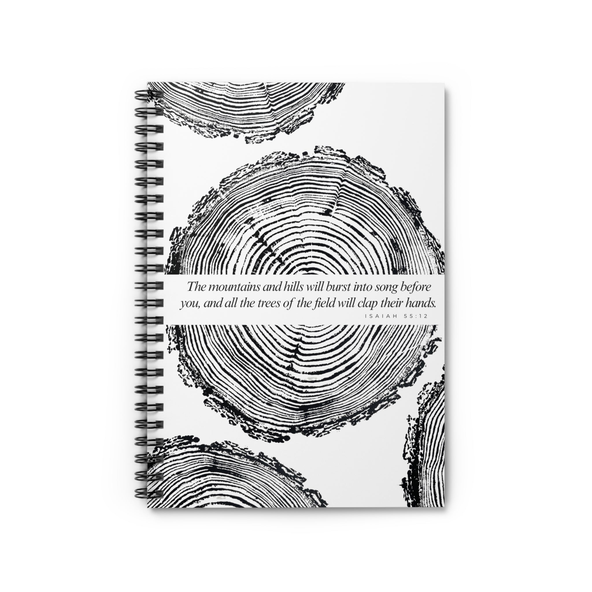 Woodcut Tree Ring Spiral Notebook Isaiah 55:12 #6772