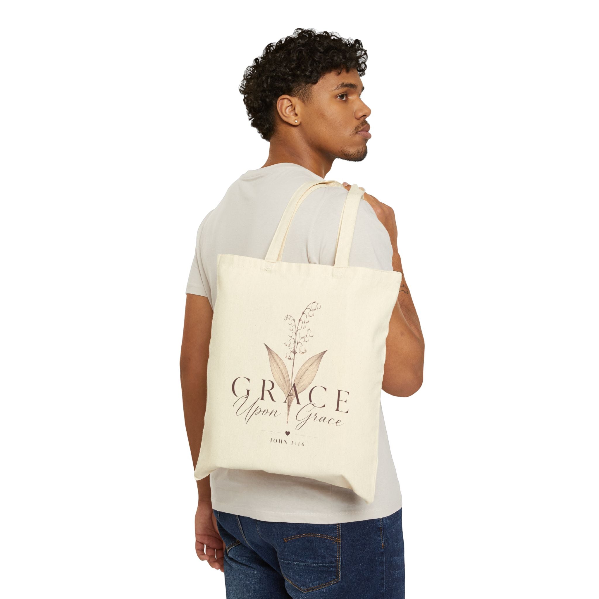 Grace Upon Grace Cotton Tote Bag – Lily of the Valley Faith Tote (John 1:16)