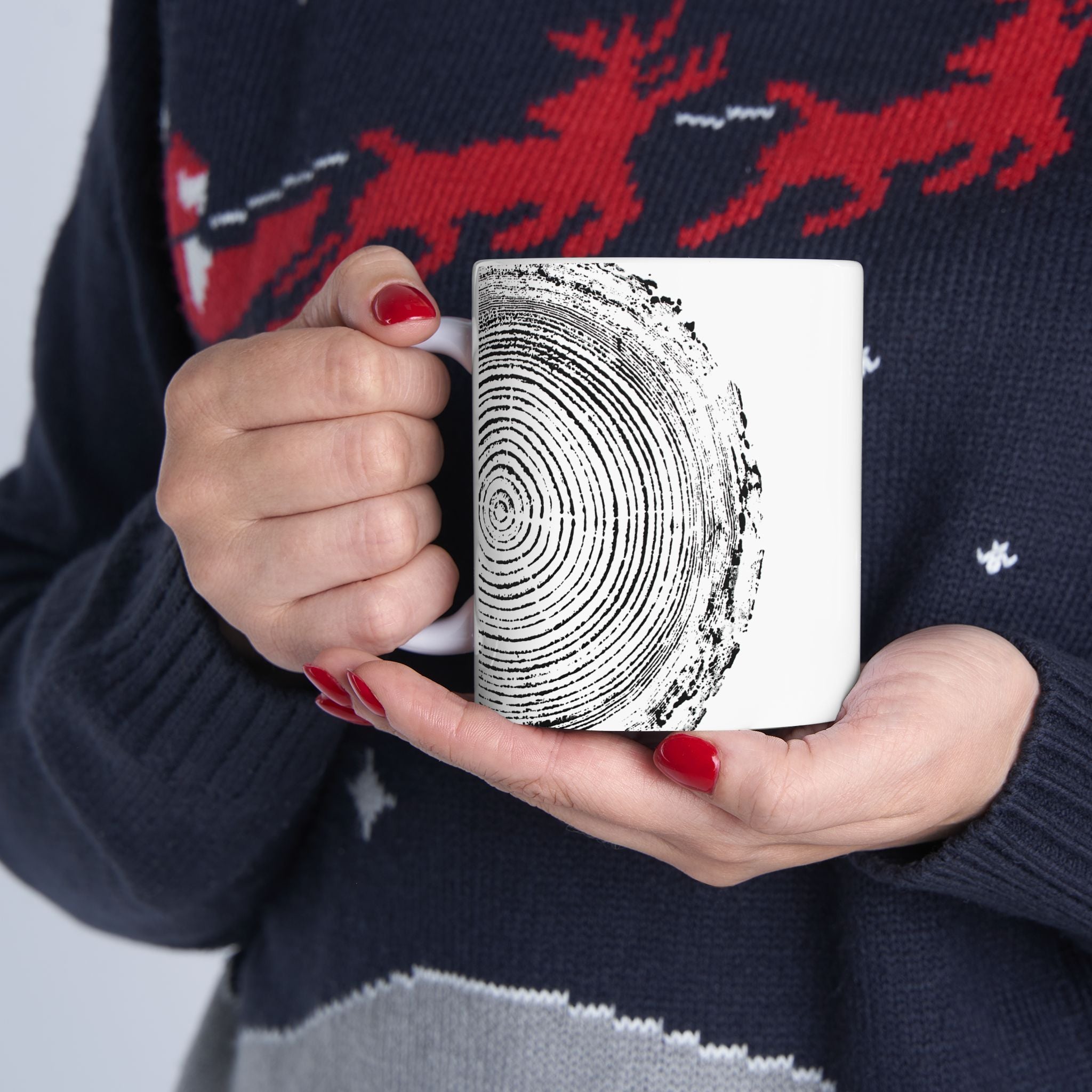 Woodcut Tree Ring Print Ceramic Mug #0398