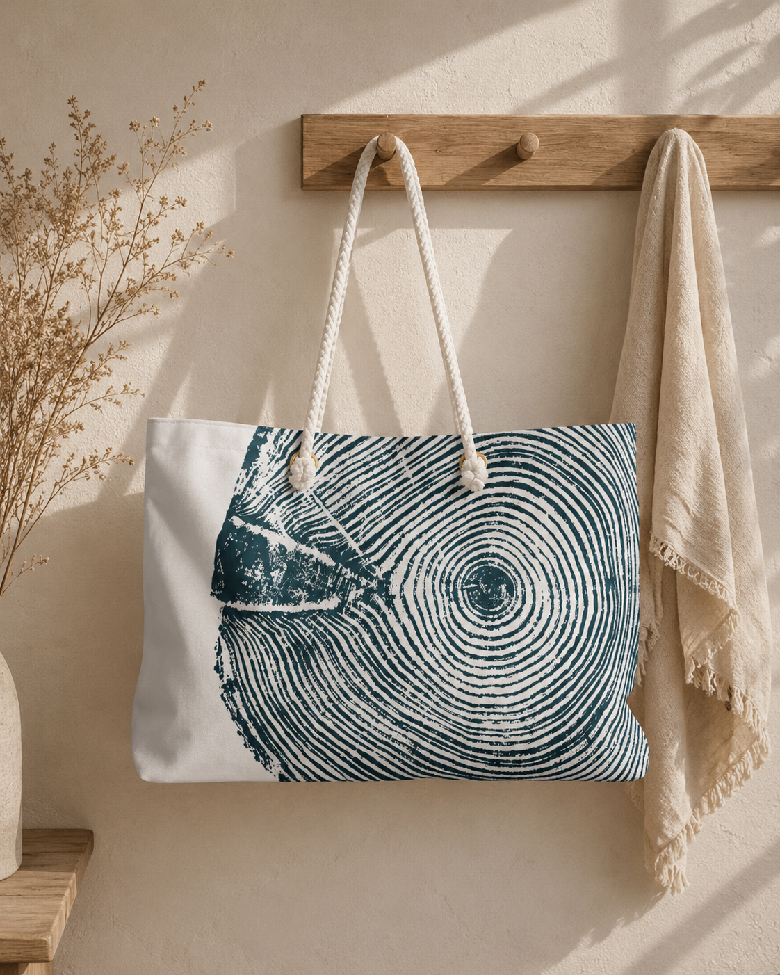 Hemlock Tree Ring Weekender Bag Teal Blue Abyss