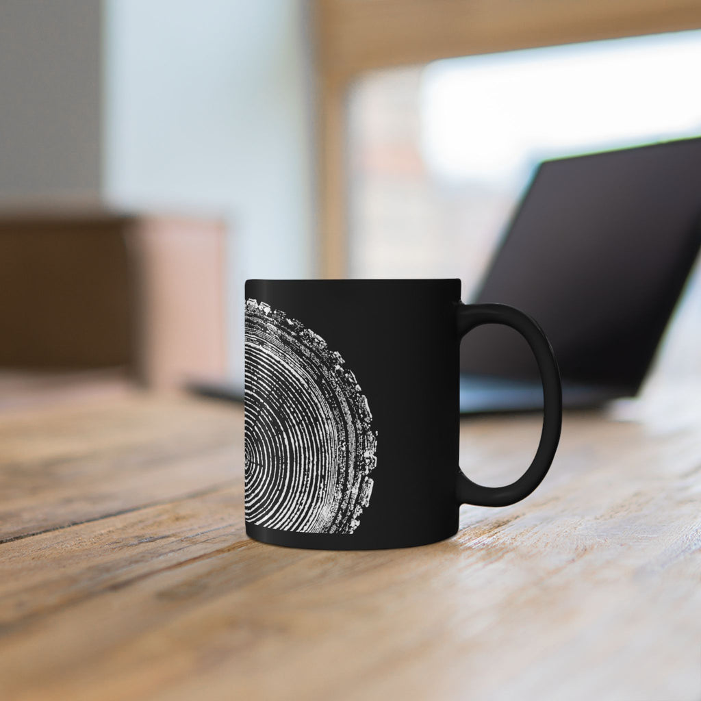 Tree Ring Print Black Ceramic Mug #0398