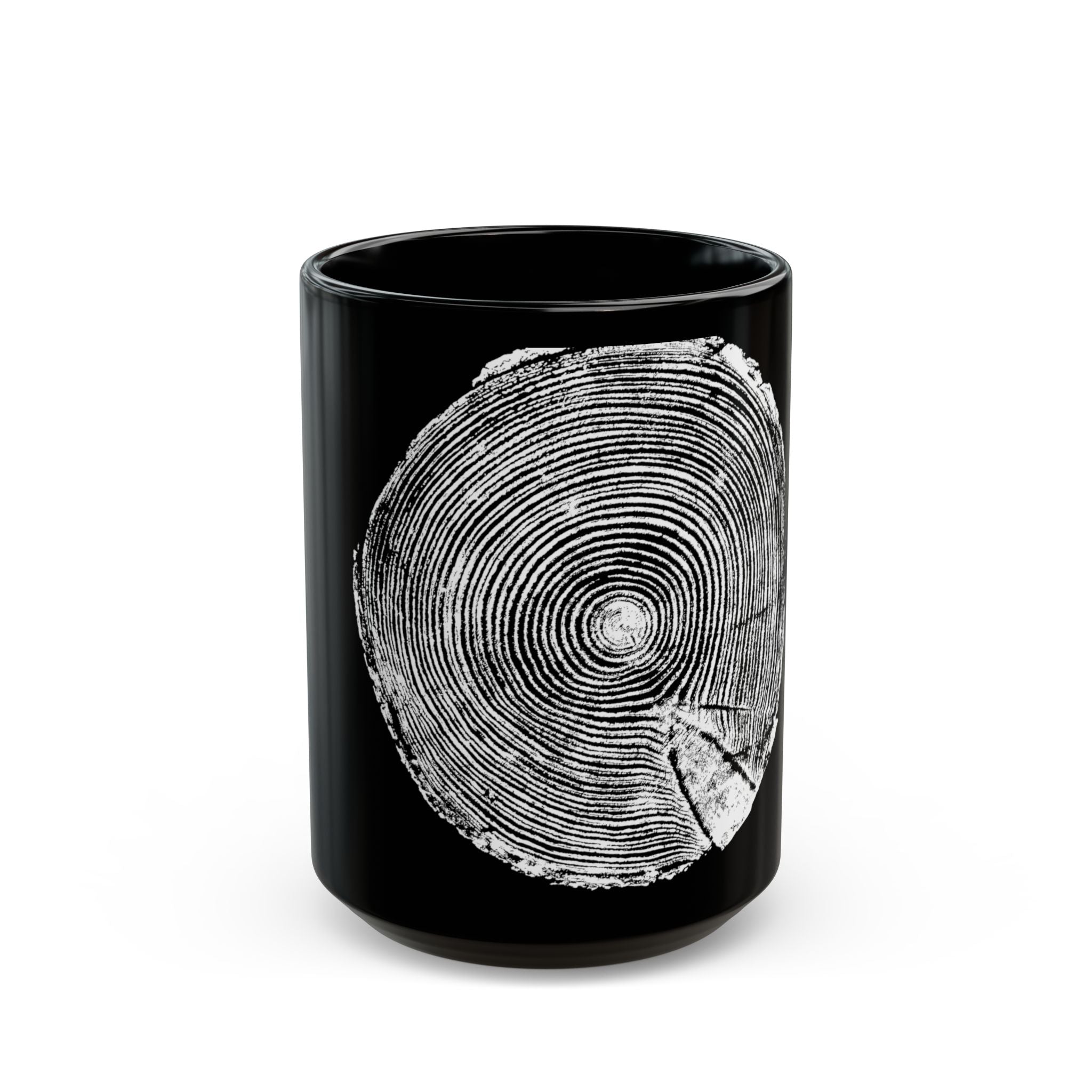 Hemlock Tree Ring Print Black Ceramic Mug #0410