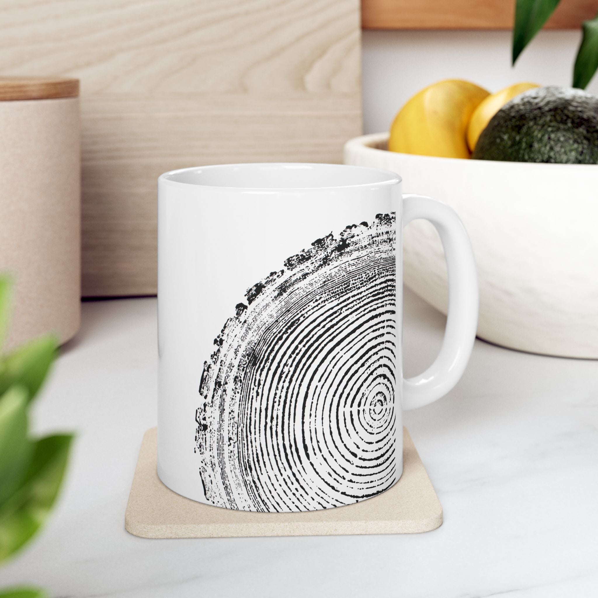 Woodcut Tree Ring Print Ceramic Mug #0398