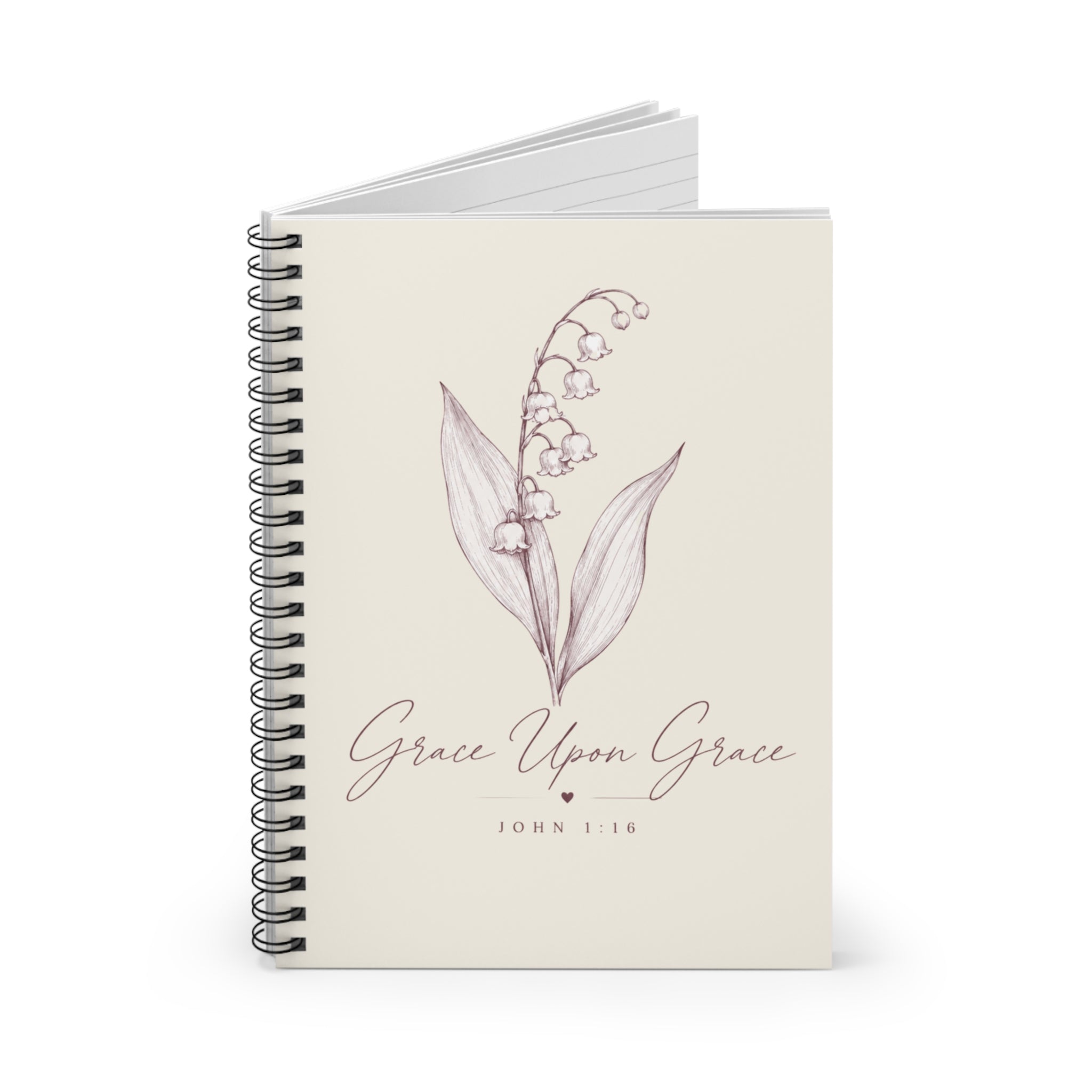 Lily of the Valley Spiral Notebook — "Grace Upon Grace" Christian Journal (Ruled)