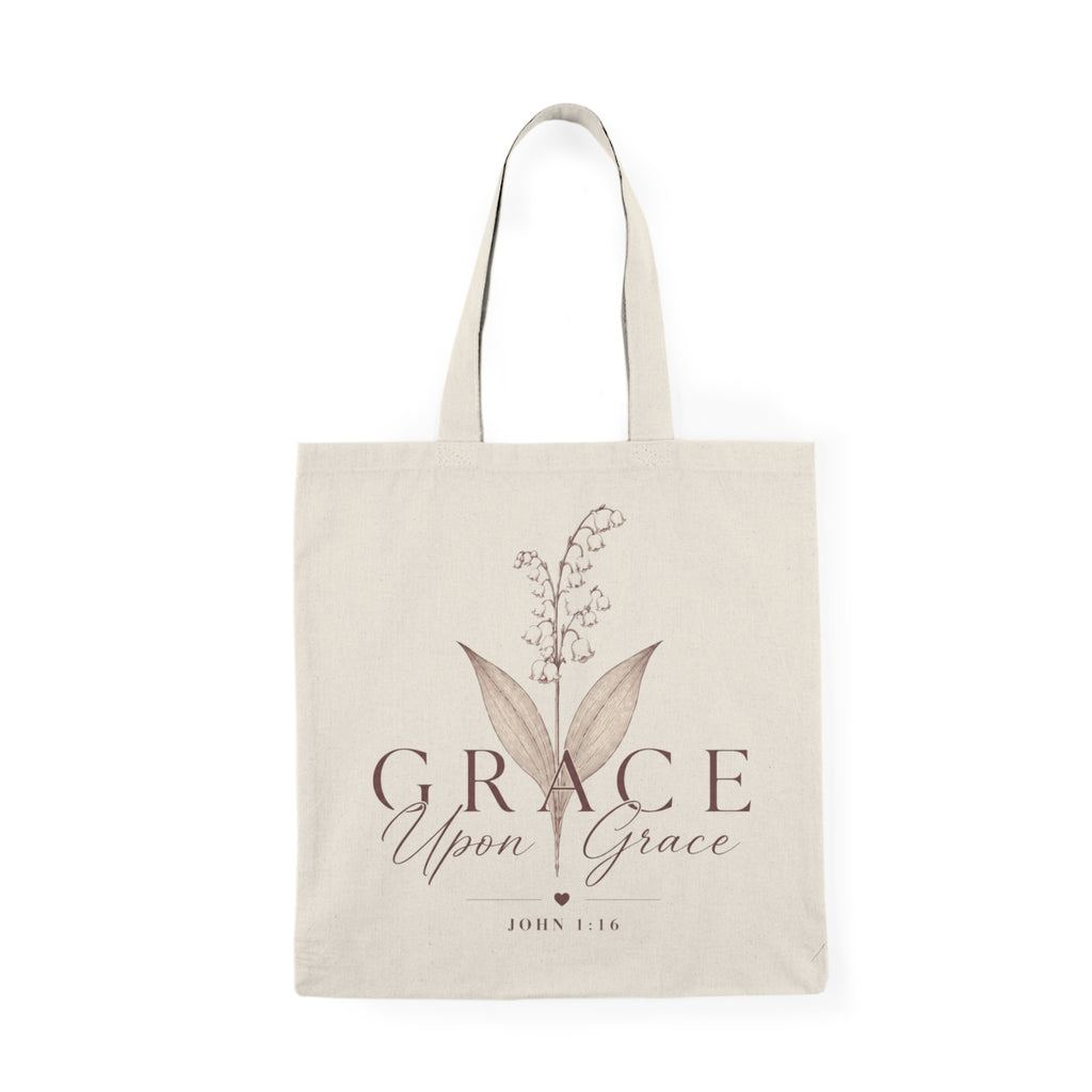Grace Upon Grace Cotton Tote Bag – Lily of the Valley Faith Tote (John 1:16)