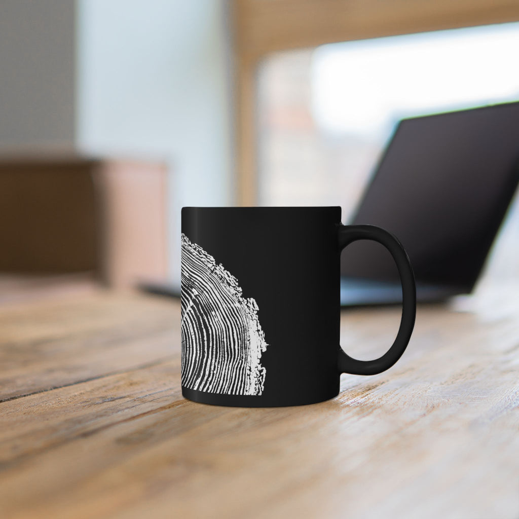 Fir Tree Ring Print Black Ceramic Mug #6772