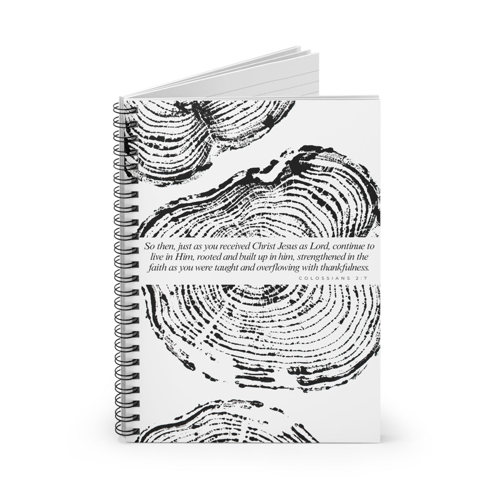 Woodcut Tree Ring Spiral Notebook Colossians 2:7 #0405