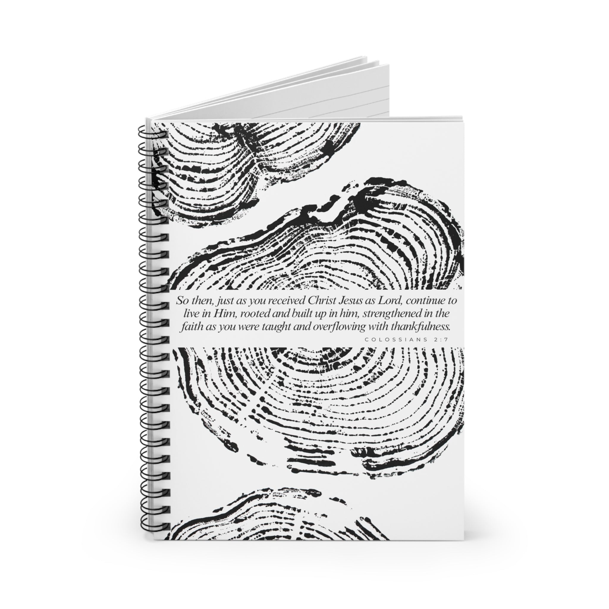 Woodcut Tree Ring Spiral Notebook Colossians 2:7 #0405