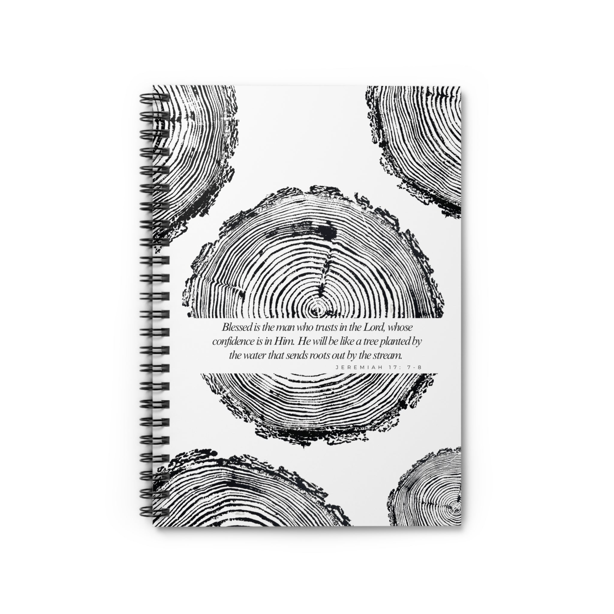 Woodcut Tree Ring Spiral Notebook Jeremiah 17: 7-8 #0398
