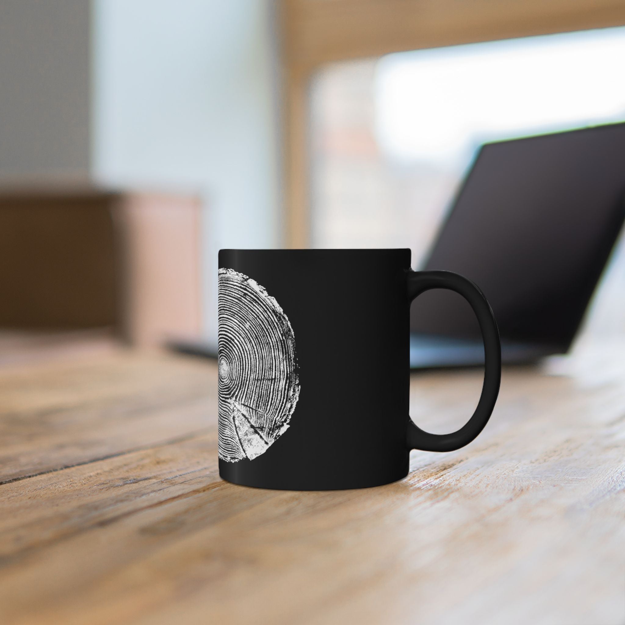 Hemlock Tree Ring Print Black Ceramic Mug #0410