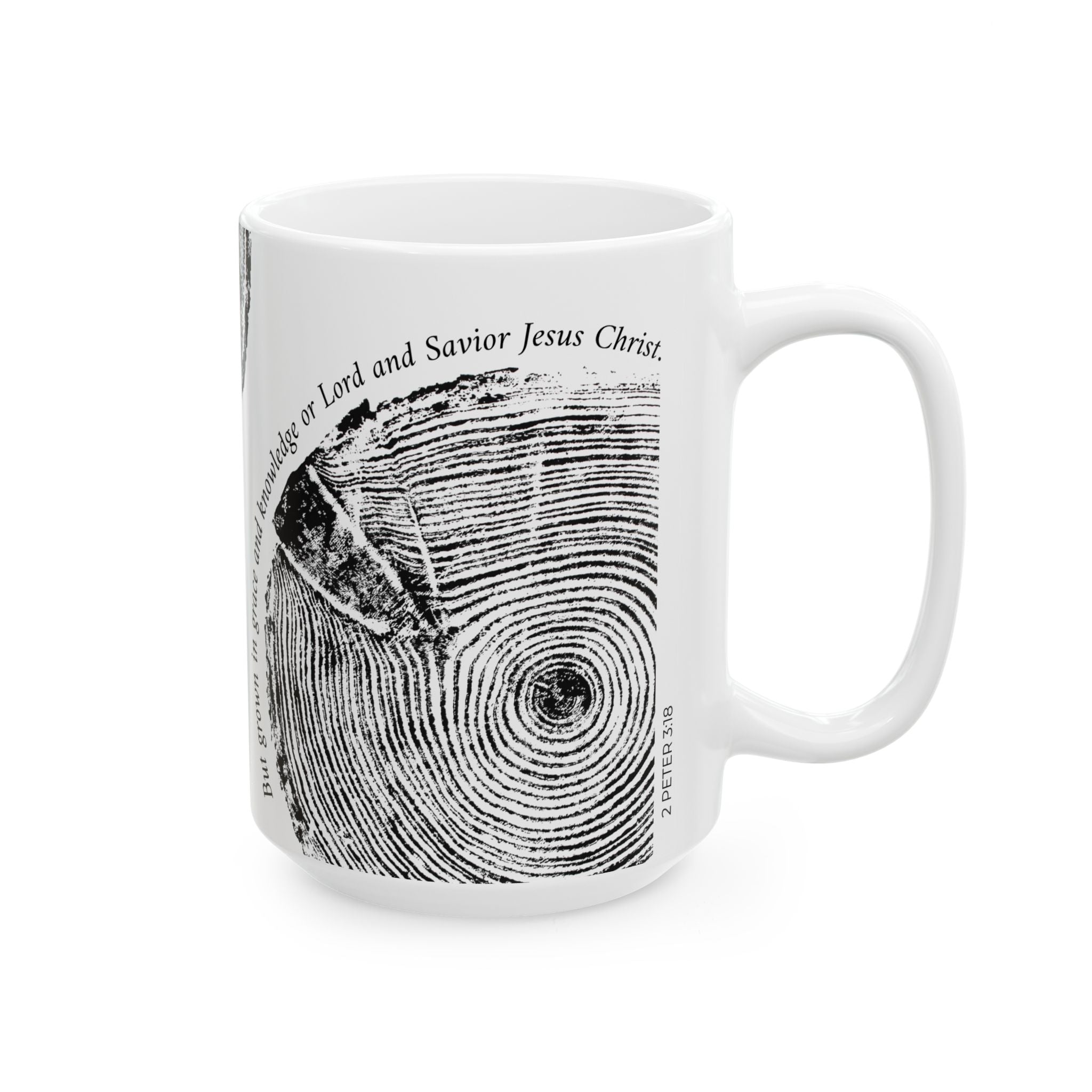 Woodcut Print Ceramic Mug 2 Peter 3:18 #0410 (11oz | 15oz)