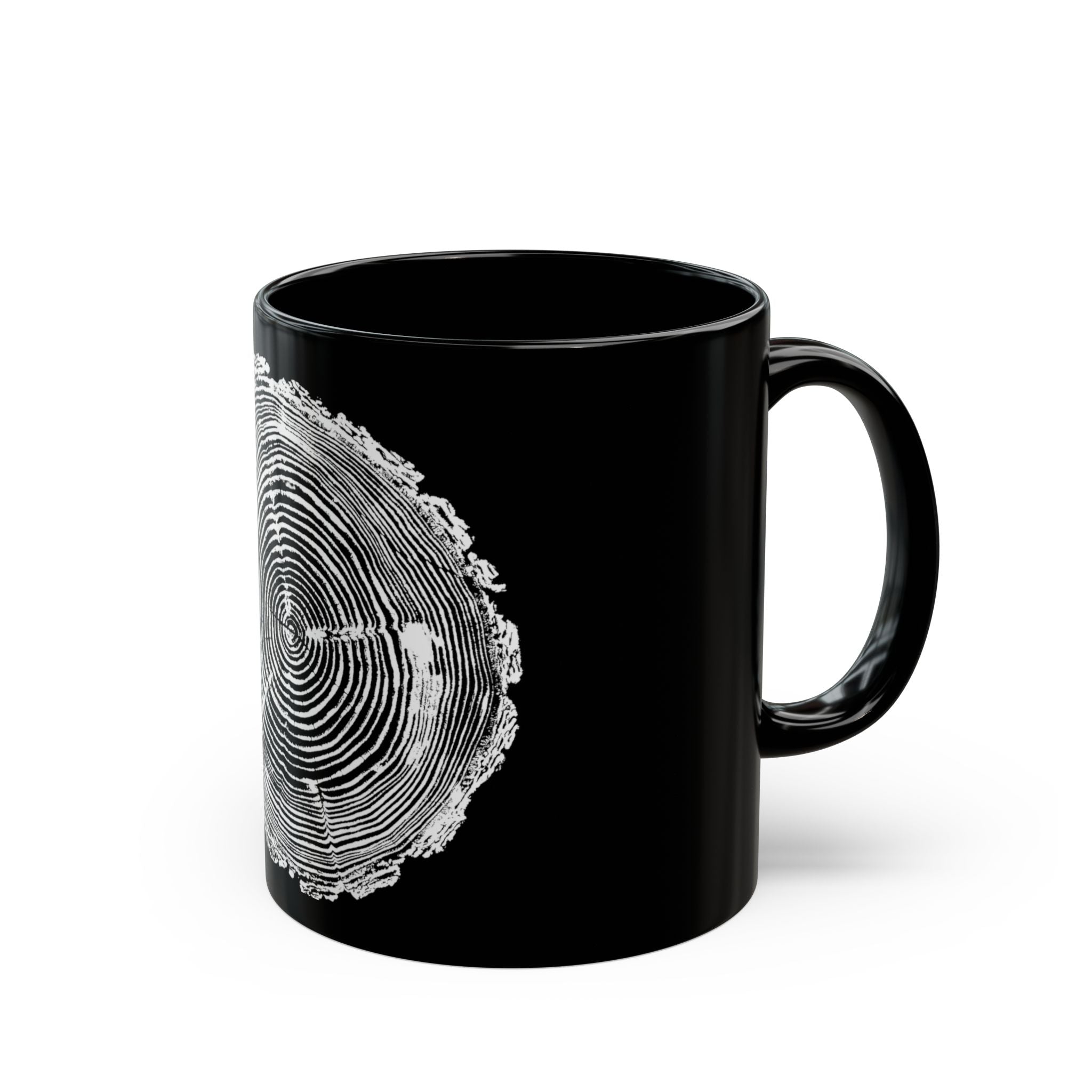 Fir Tree Ring Print Black Ceramic Mug #6772