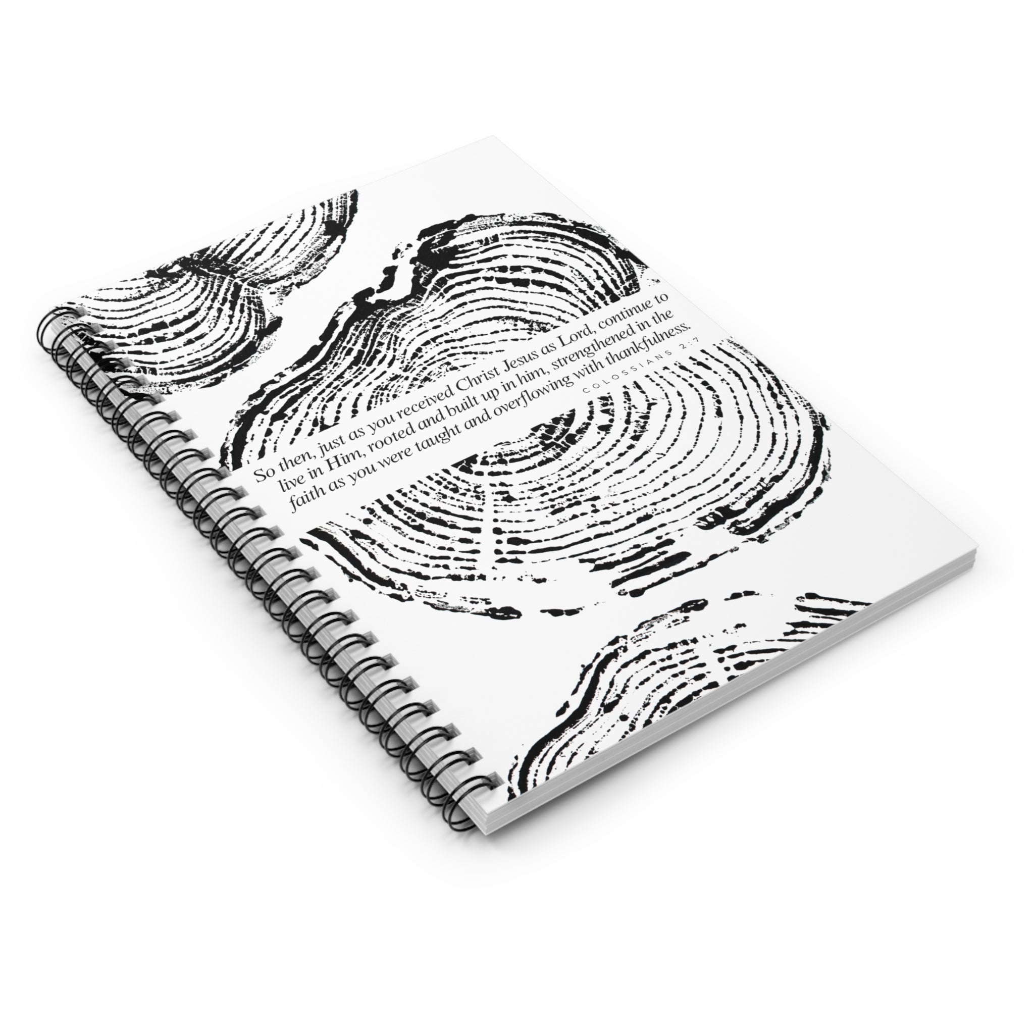 Woodcut Tree Ring Spiral Notebook Colossians 2:7 #0405