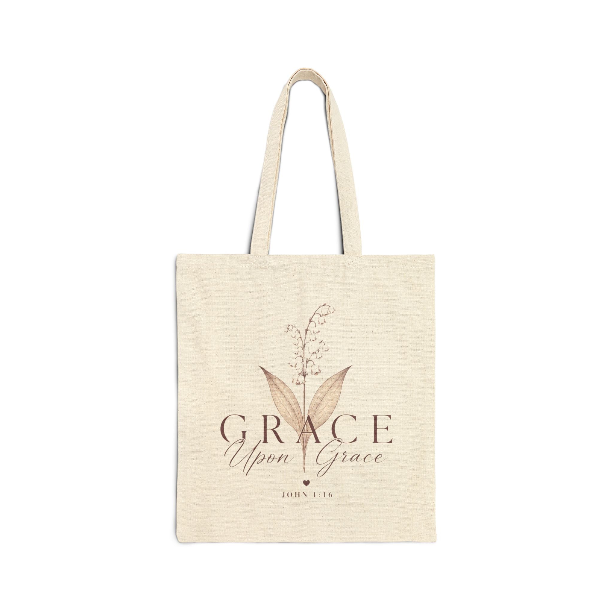Grace Upon Grace Cotton Tote Bag – Lily of the Valley Faith Tote (John 1:16)