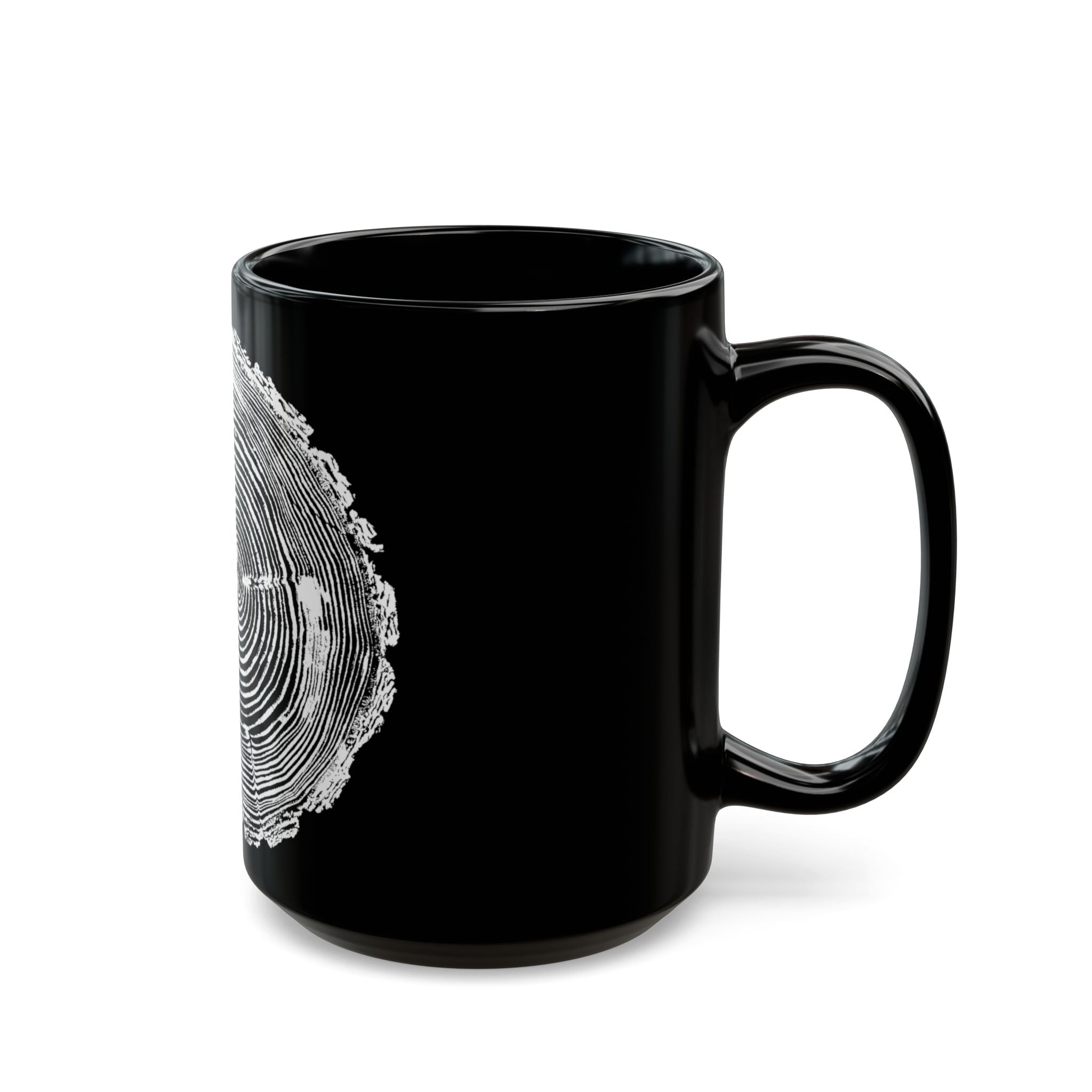 Fir Tree Ring Print Black Ceramic Mug #6772