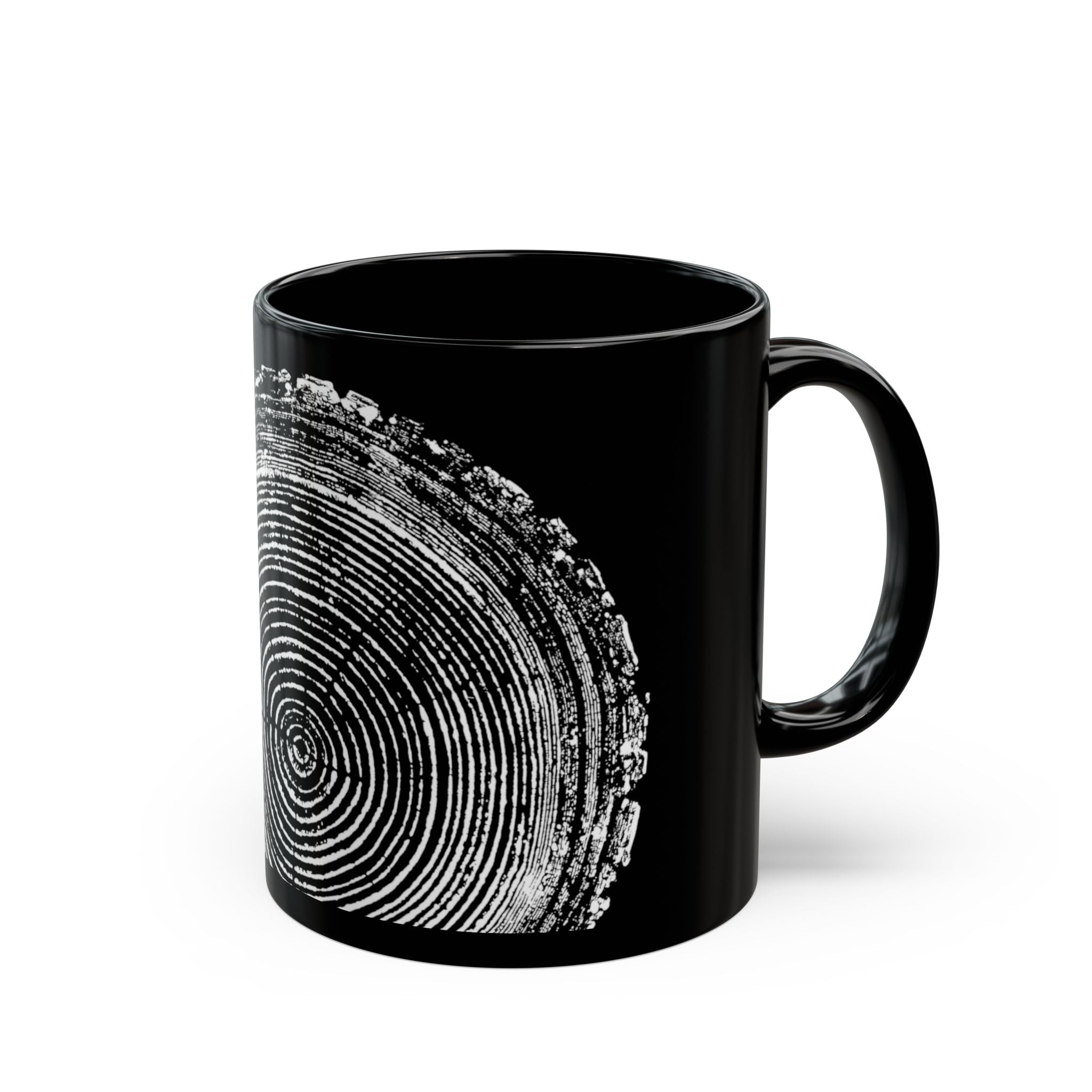 Tree Ring Print Black Ceramic Mug #0398