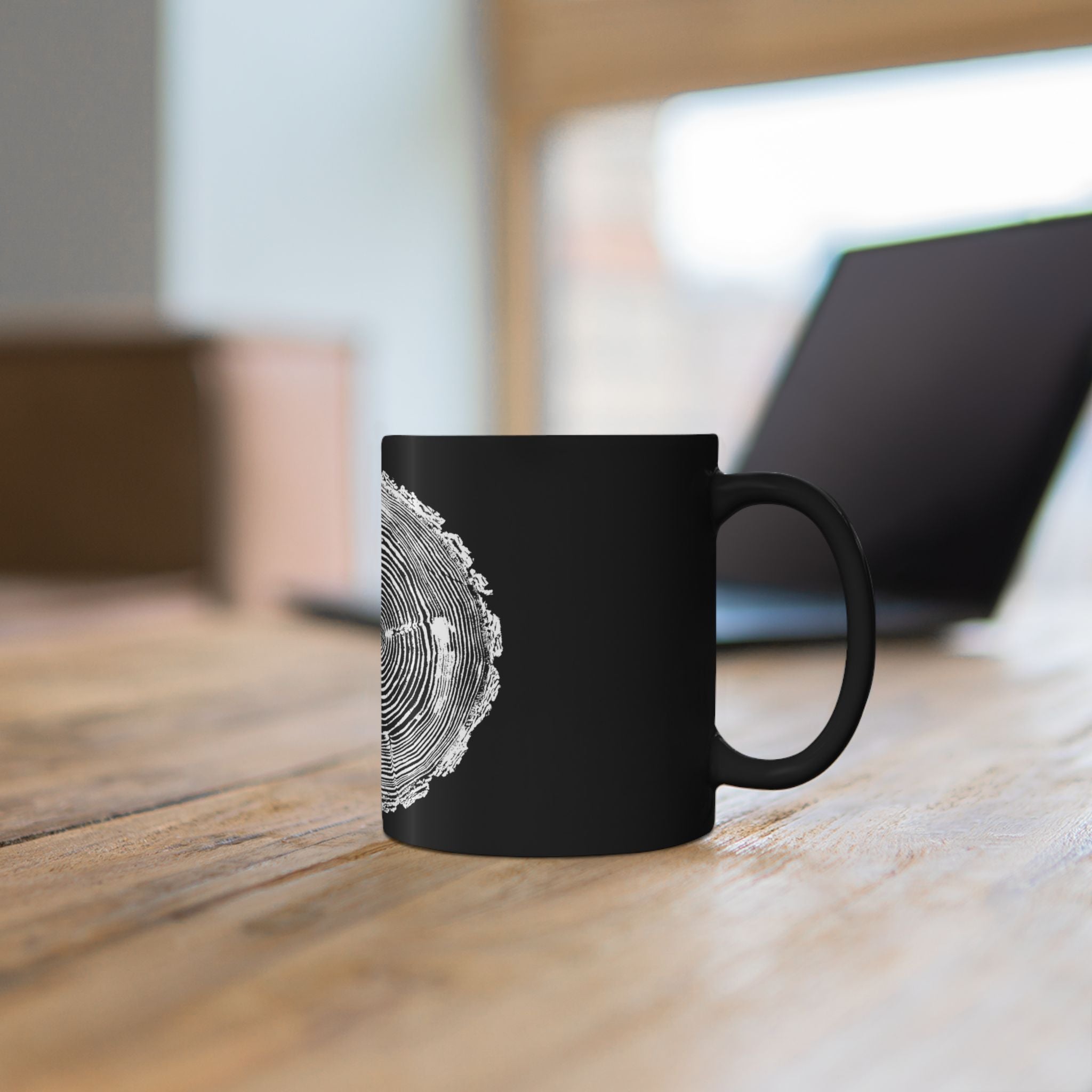 Fir Tree Ring Print Black Ceramic Mug #6772