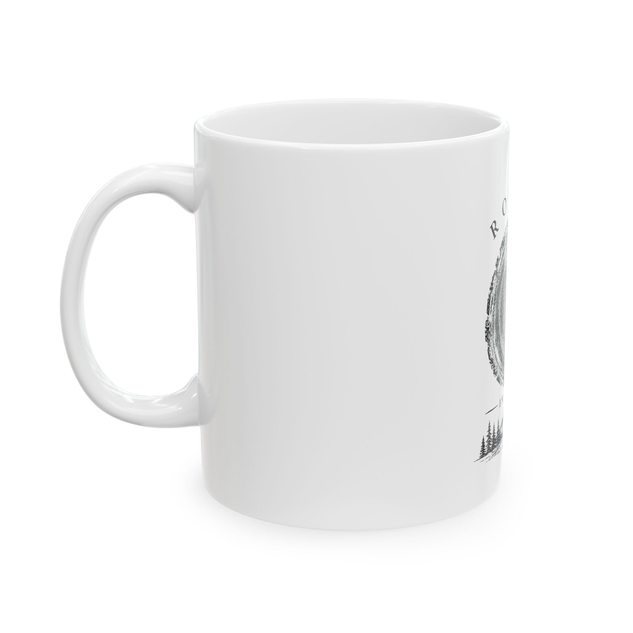 Rooted in Christ Ceramic Mug — Faith-Inspired Rustic Tree Ring Design (11oz, 15oz)