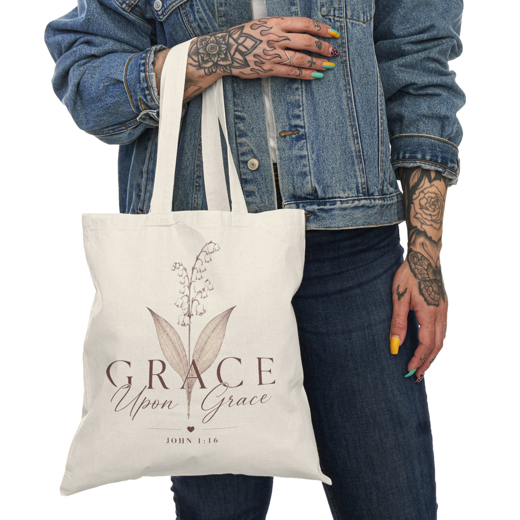 Grace Upon Grace Cotton Tote Bag – Lily of the Valley Faith Tote (John 1:16)