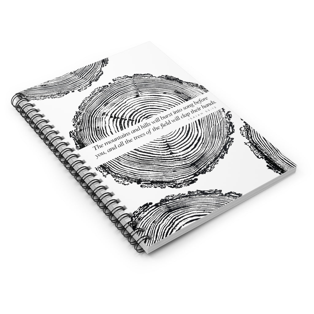 Woodcut Tree Ring Spiral Notebook Isaiah 55:12 #6772