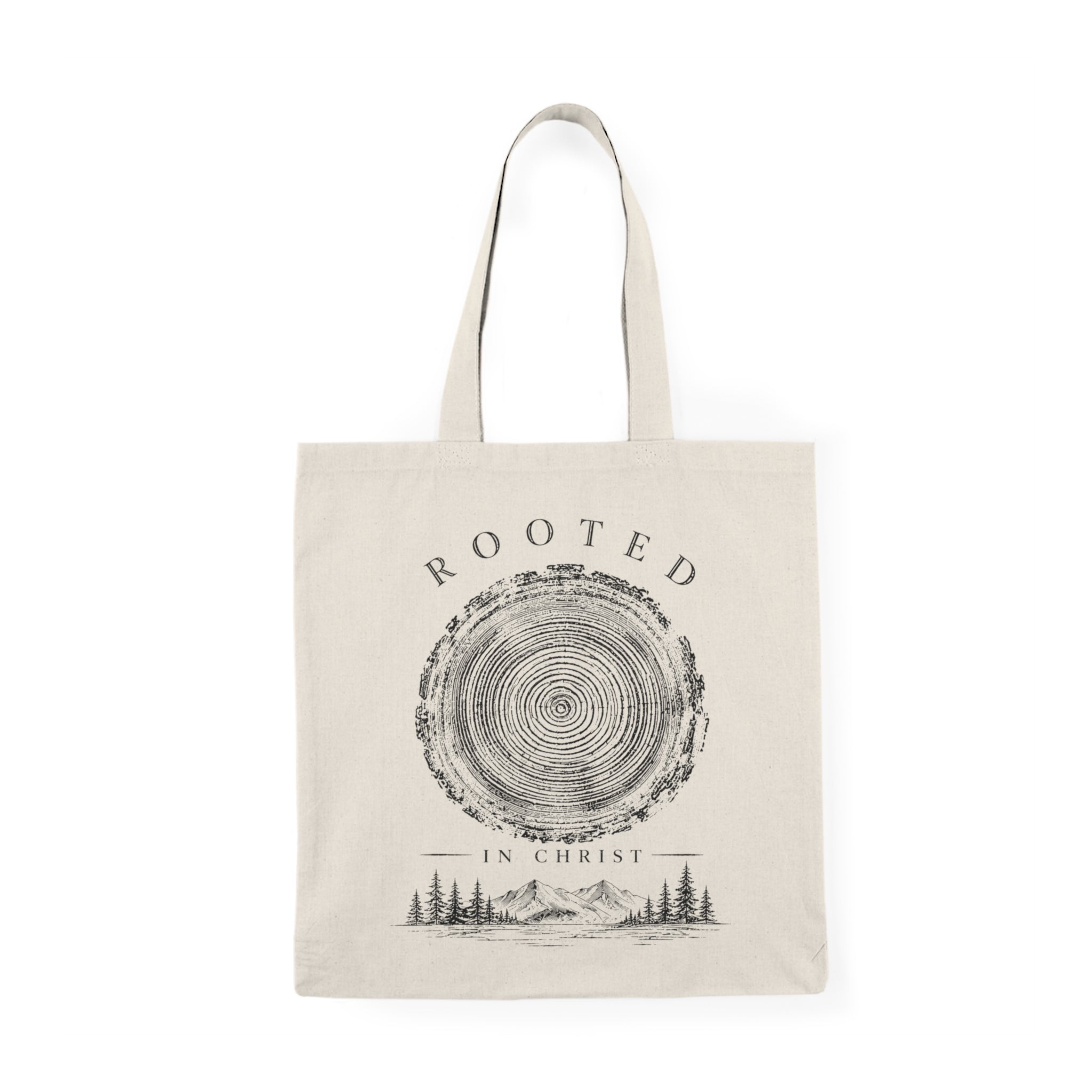 Rooted in Christ Natural Canvas Tote Bag — Rustic Faith Everyday Shopper