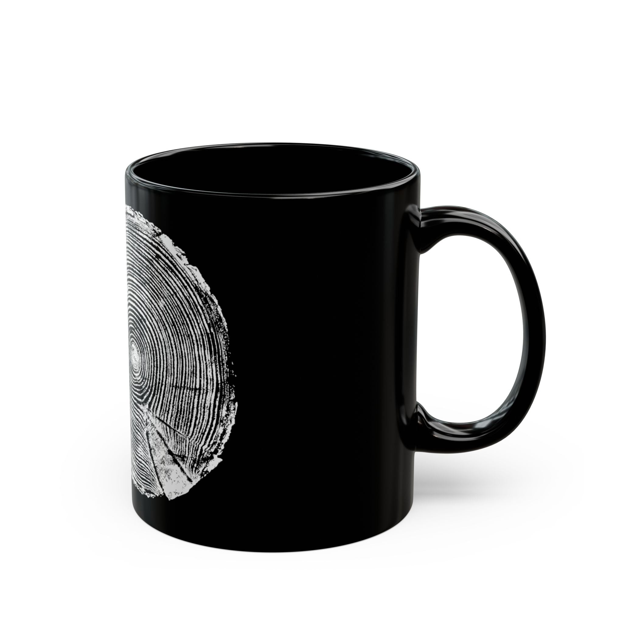 Hemlock Tree Ring Print Black Ceramic Mug #0410