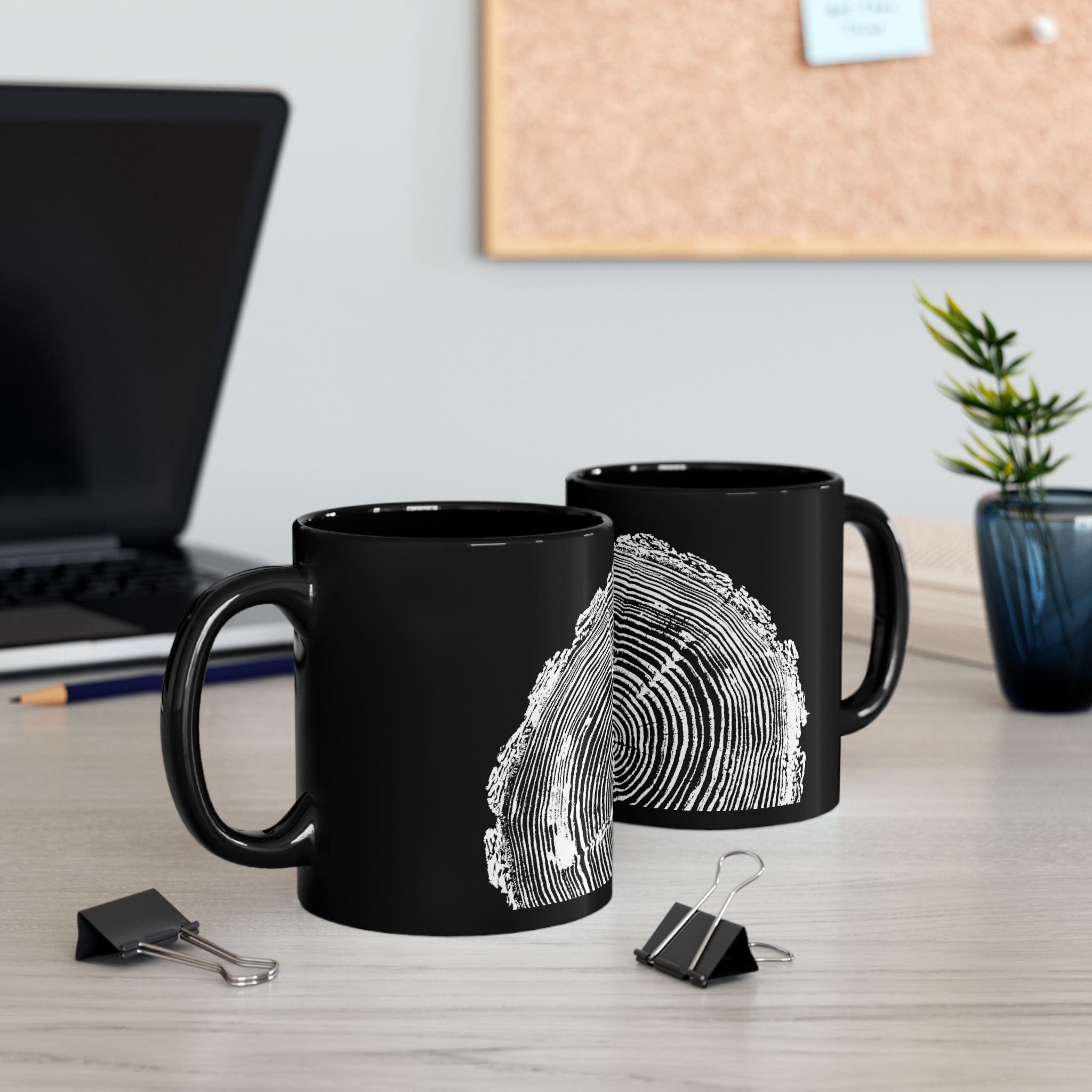 Fir Tree Ring Print Black Ceramic Mug #6772